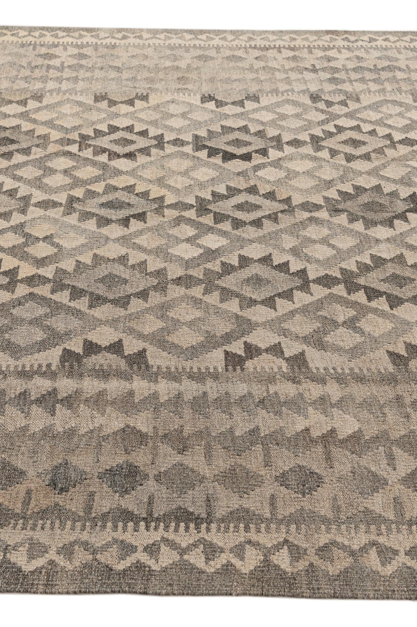 6' 9 x 9' 7 Hand Woven Kilim Maymana Wool Rug
