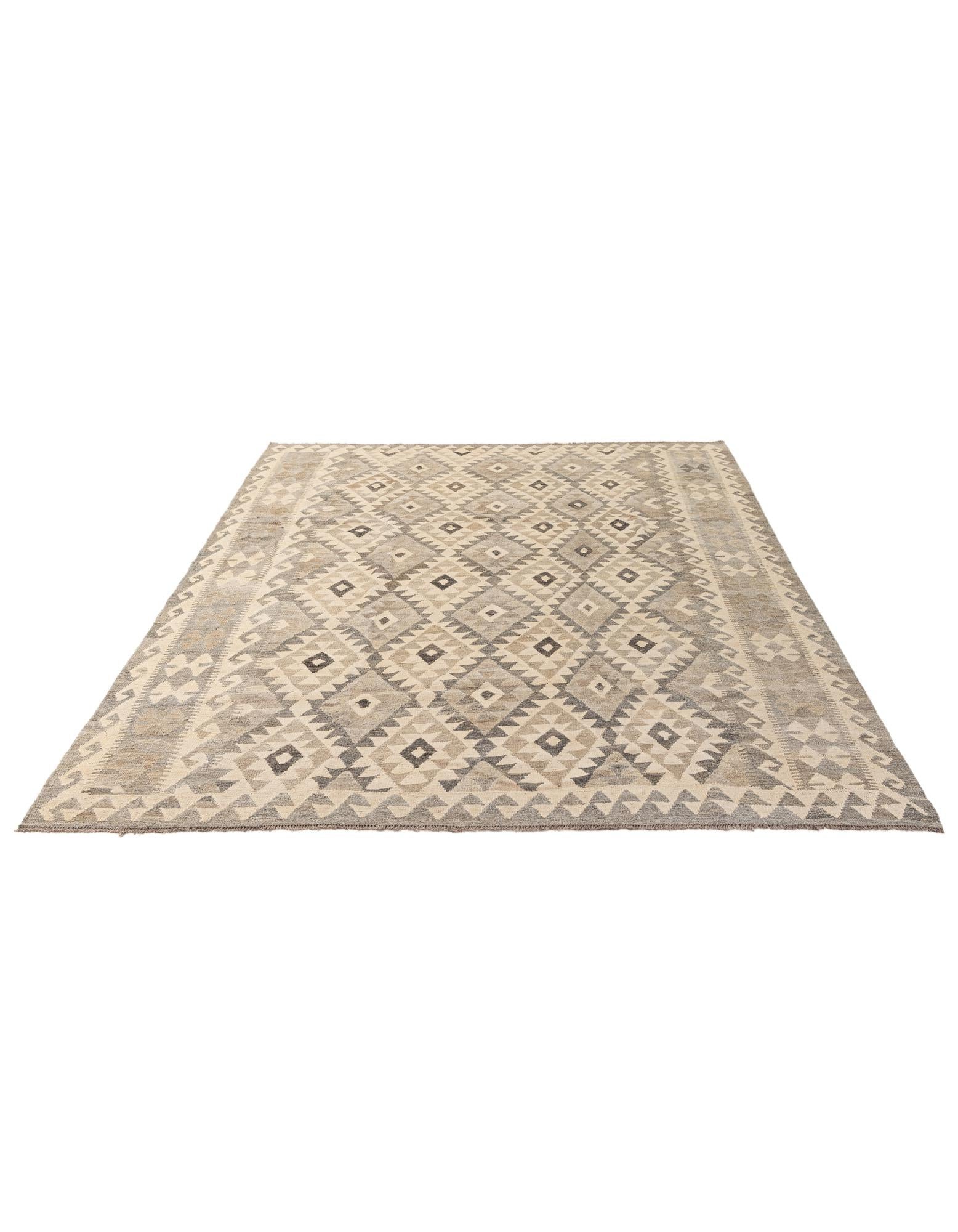 6' 8 x 9' 6 Hand Woven Kilim Maymana Wool Rug