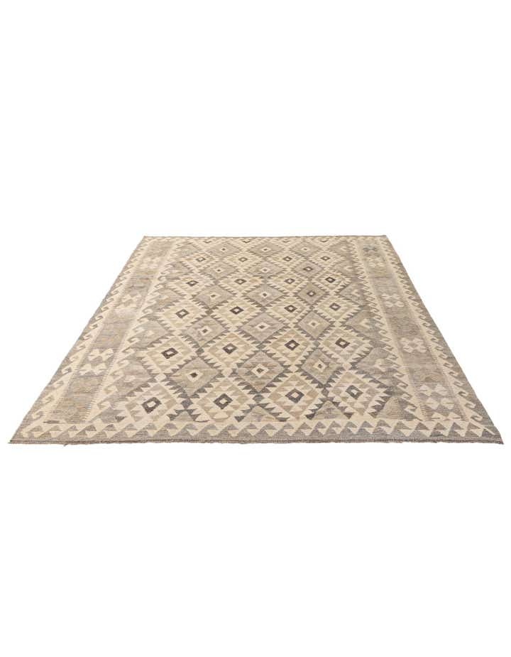 6' 8 x 9' 6 Hand Woven Kilim Maymana Wool Rug