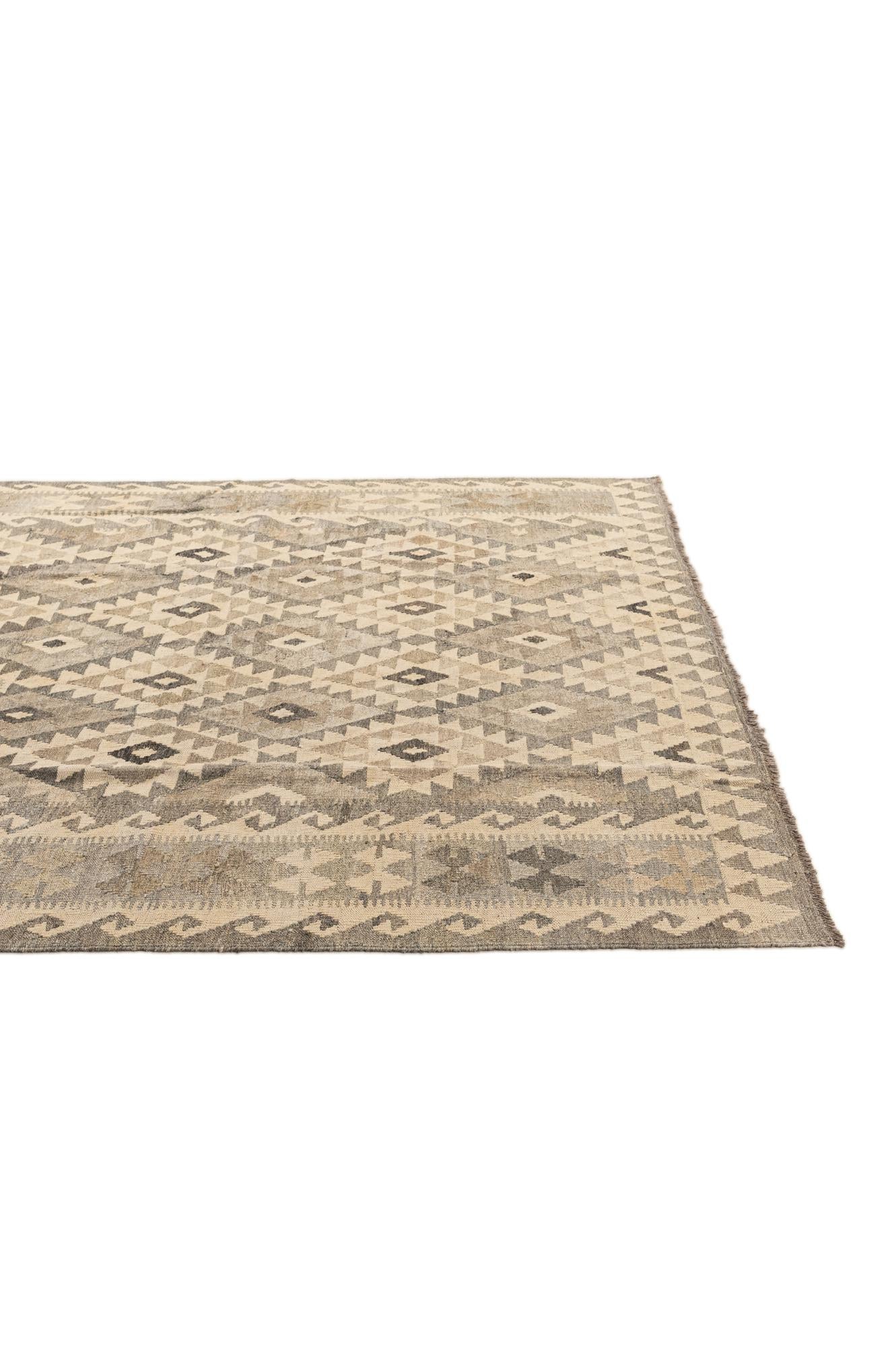 6' 8 x 9' 6 Hand Woven Kilim Maymana Wool Rug