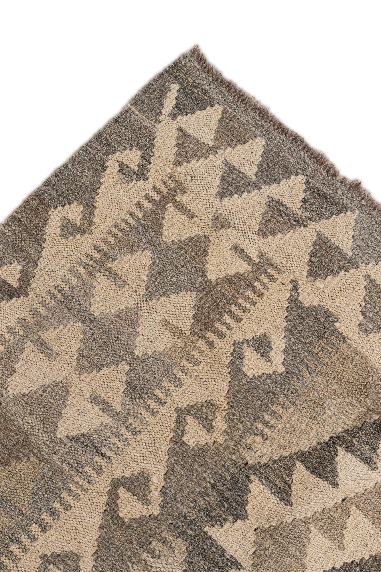6' 8 x 9' 6 Hand Woven Kilim Maymana Wool Rug