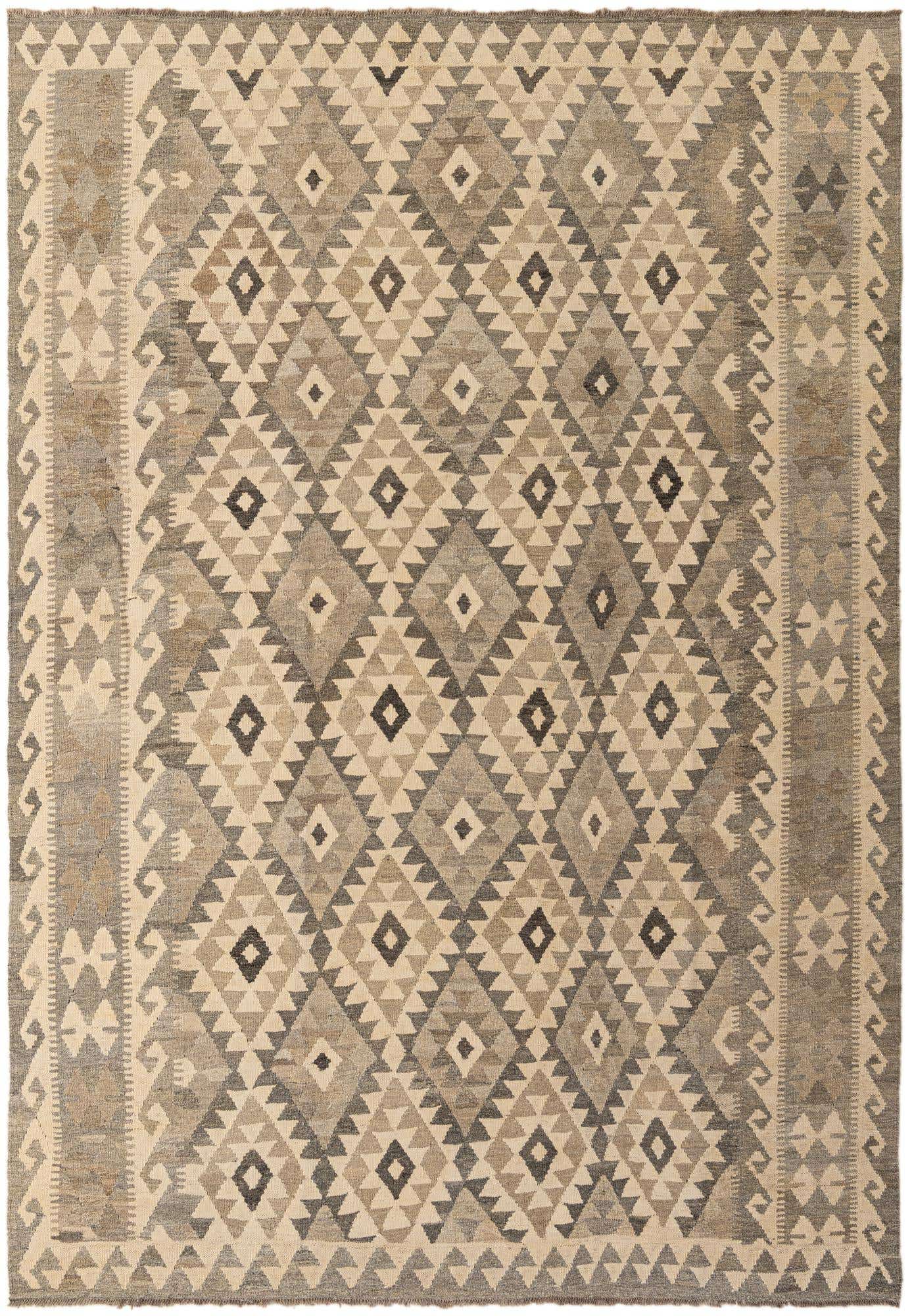 6' 8 x 9' 6 Hand Woven Kilim Maymana Wool Rug