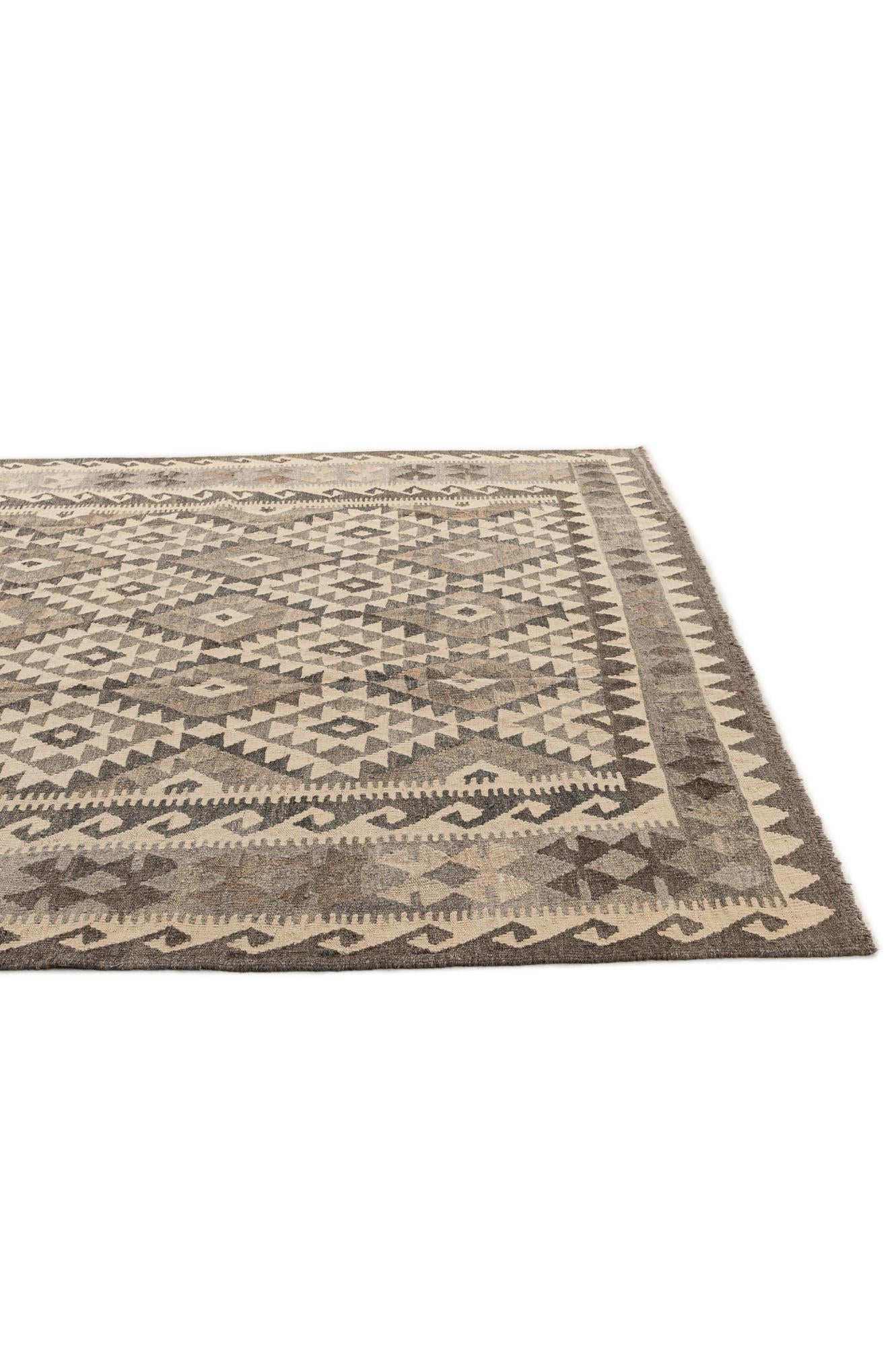 6' 7 x 9' 8 Hand Woven Kilim Maymana Wool Rug