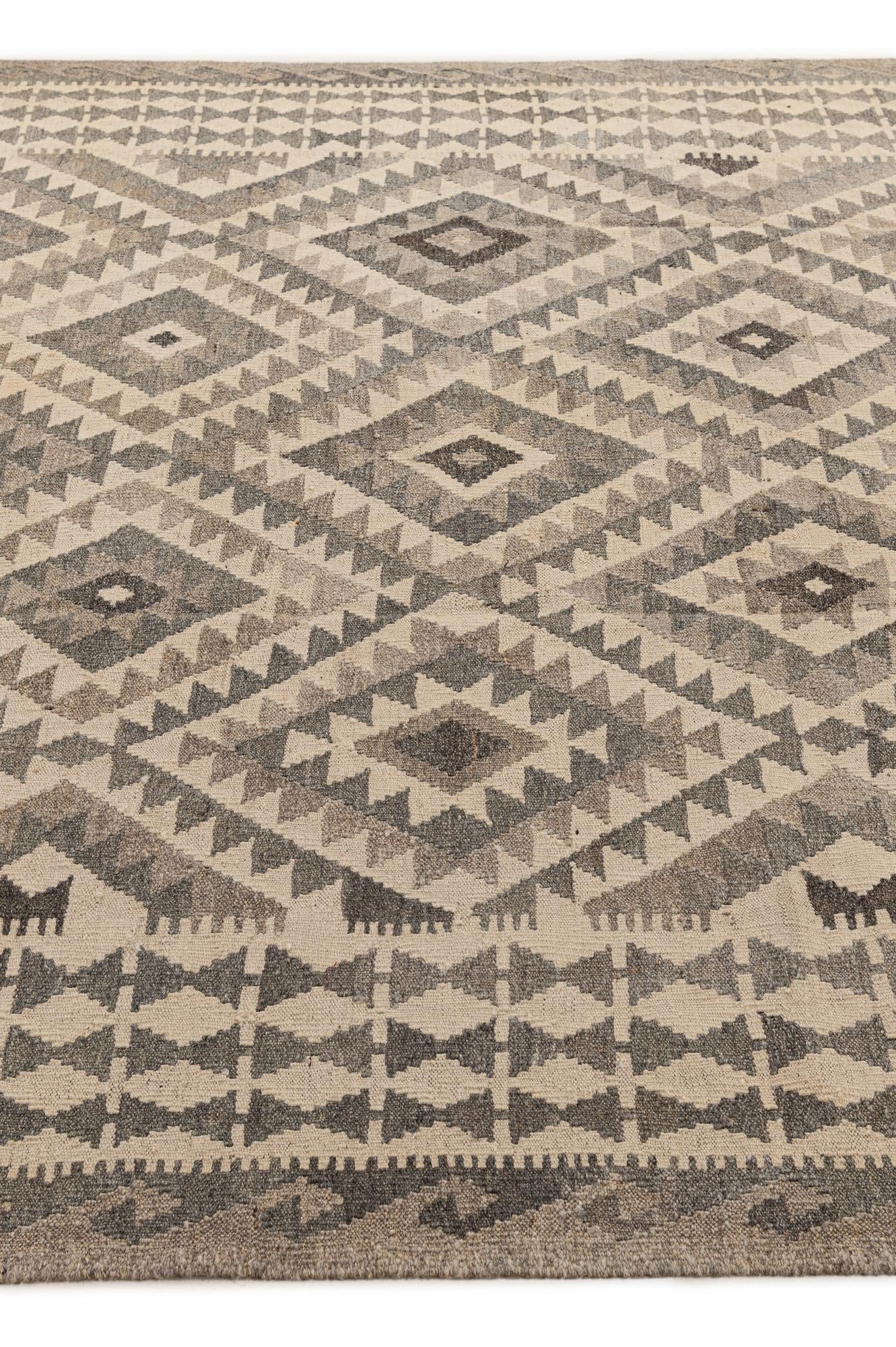 6' 8 x 9' 7 Hand Woven Kilim Maymana Wool Rug