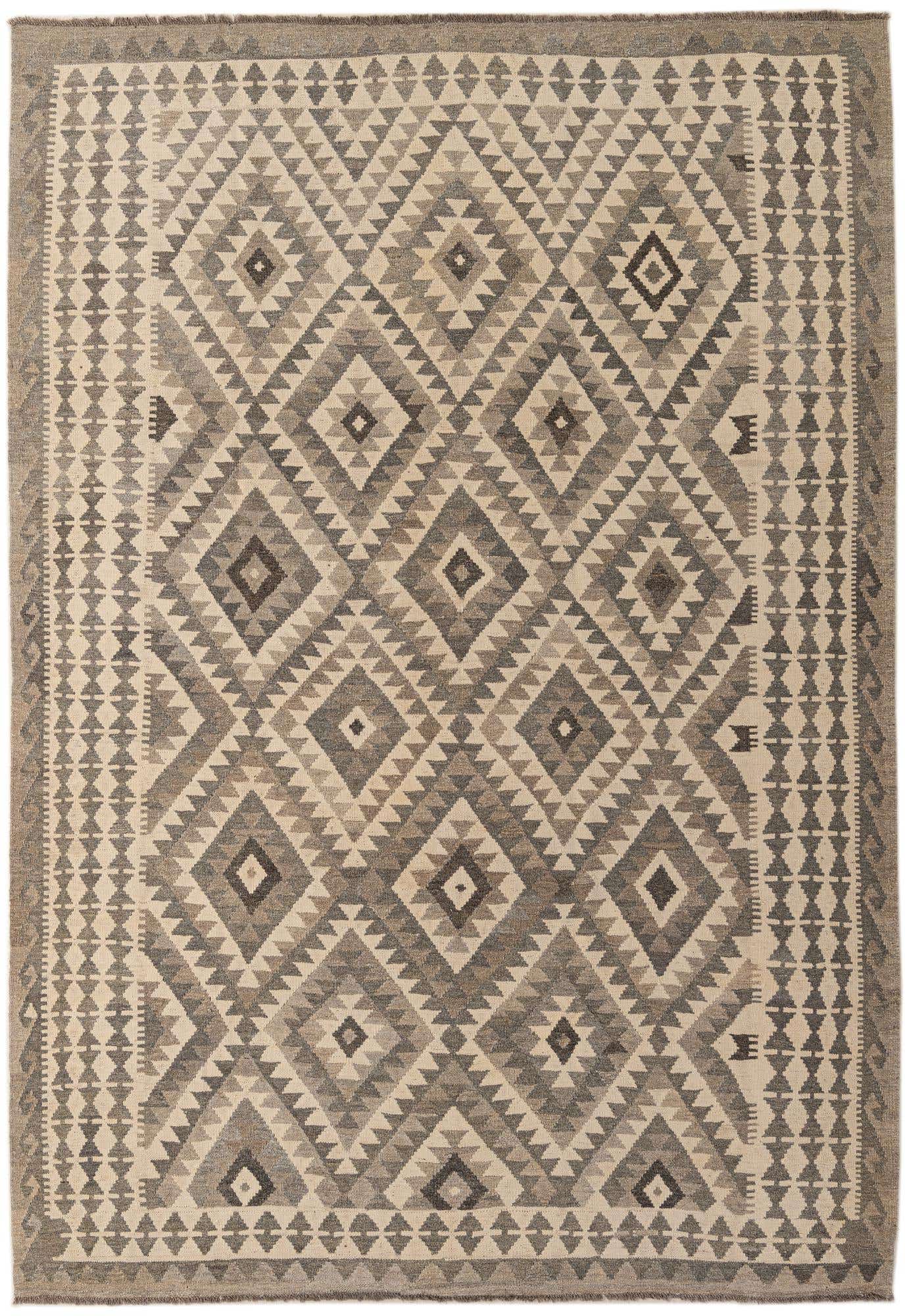6' 8 x 9' 7 Hand Woven Kilim Maymana Wool Rug