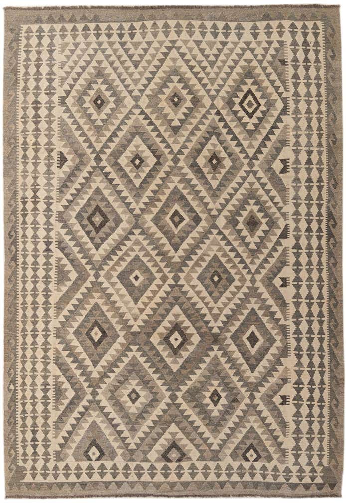 6' 8 x 9' 7 Hand Woven Kilim Maymana Wool Rug