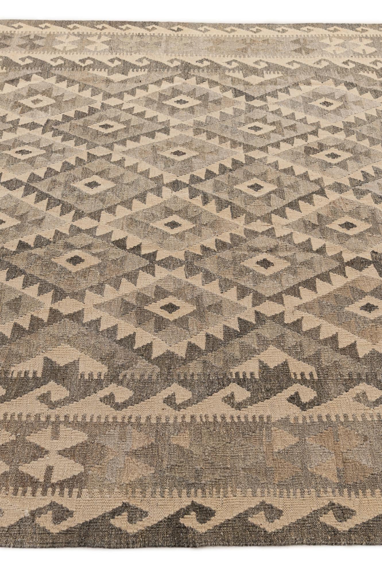 6' 8 x 9' 7 Hand Woven Kilim Maymana Wool Rug
