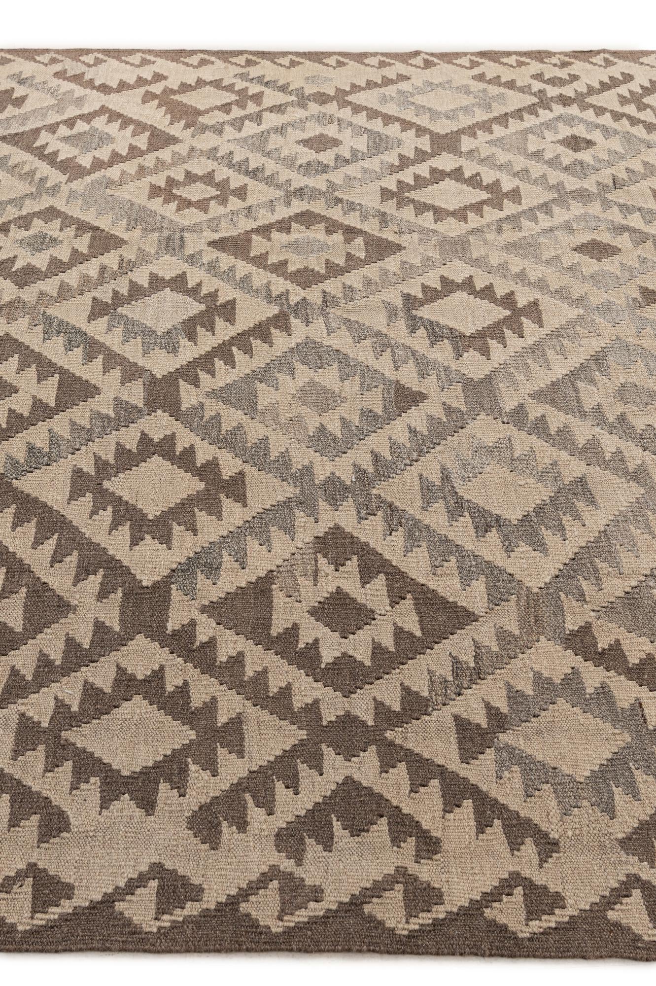 6' 5 x 9' 9 Hand Woven Kilim Maymana Wool Rug