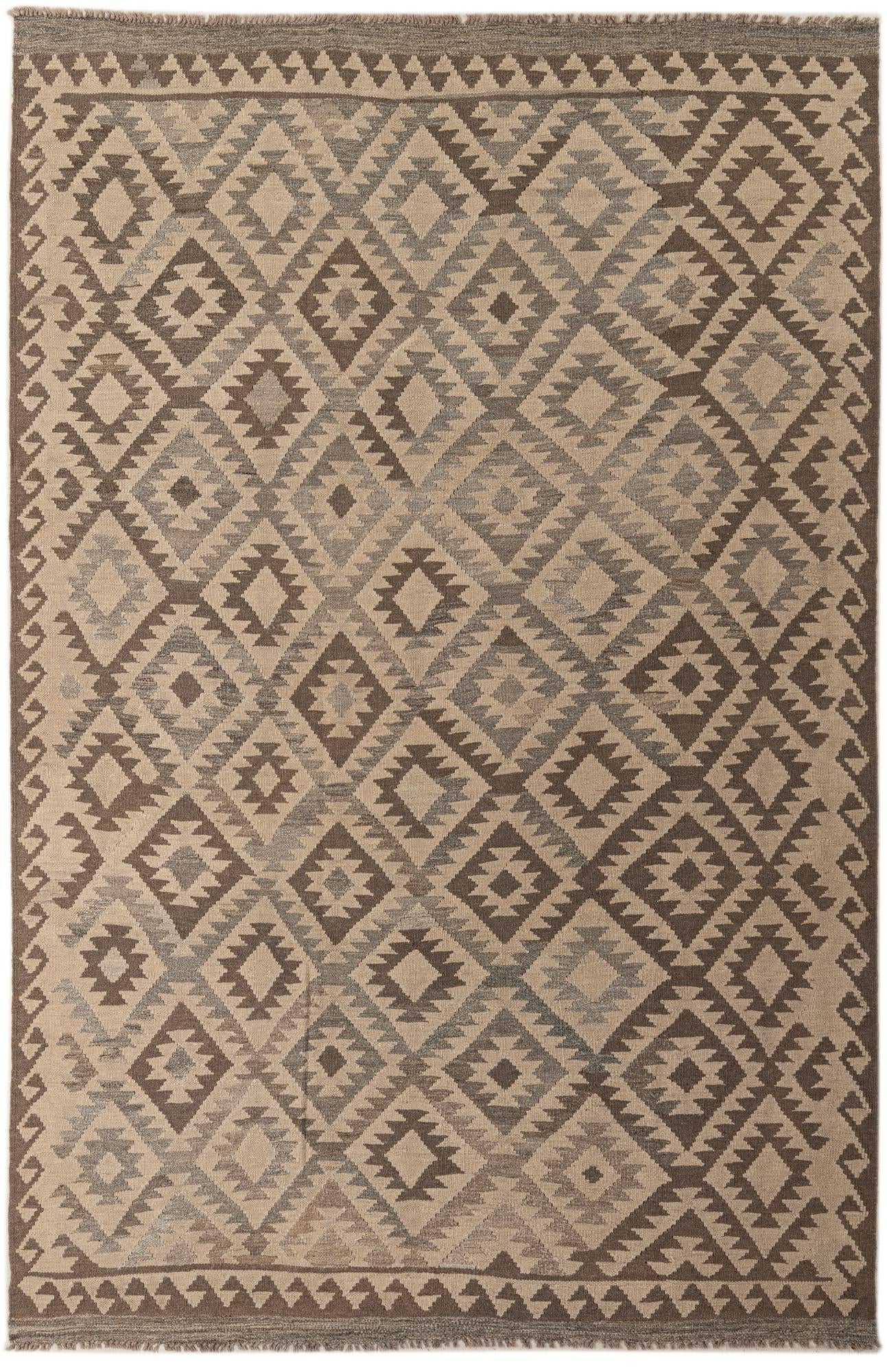 6' 5 x 9' 9 Hand Woven Kilim Maymana Wool Rug