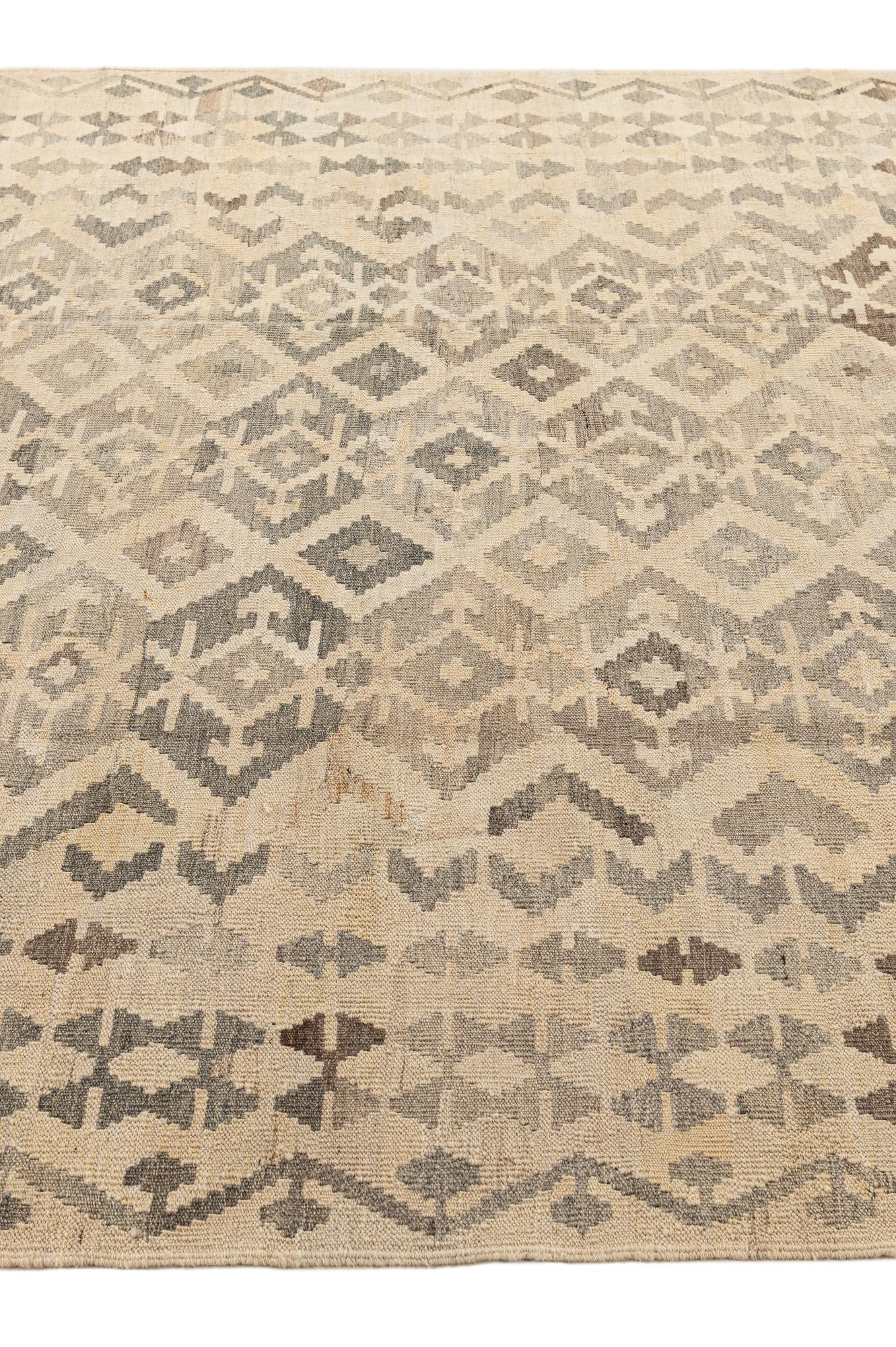 6' 9 x 9' 10 Hand Woven Kilim Maymana Wool Rug