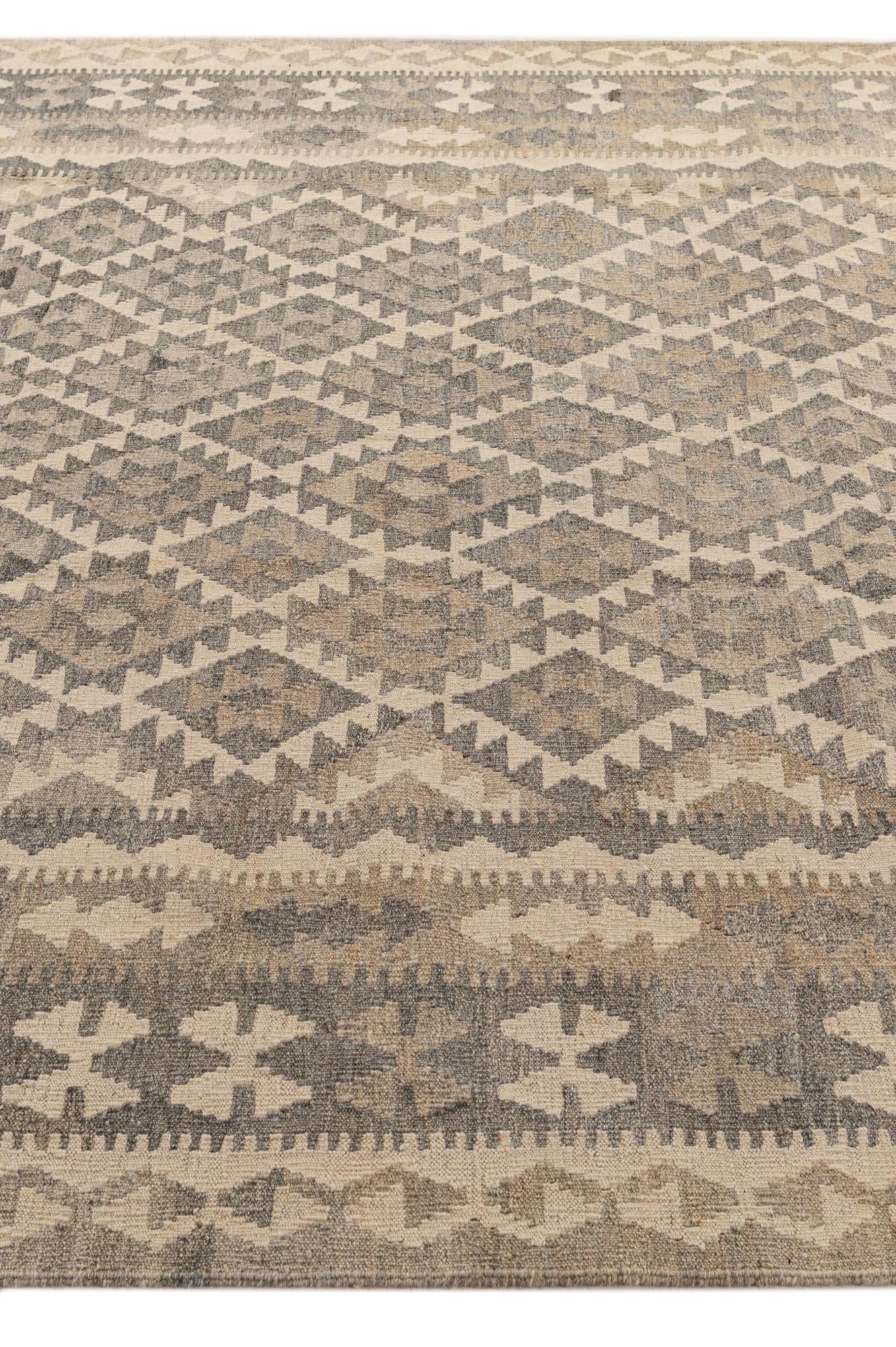 6' 8 x 9' 10 Hand Woven Kilim Maymana Wool Rug