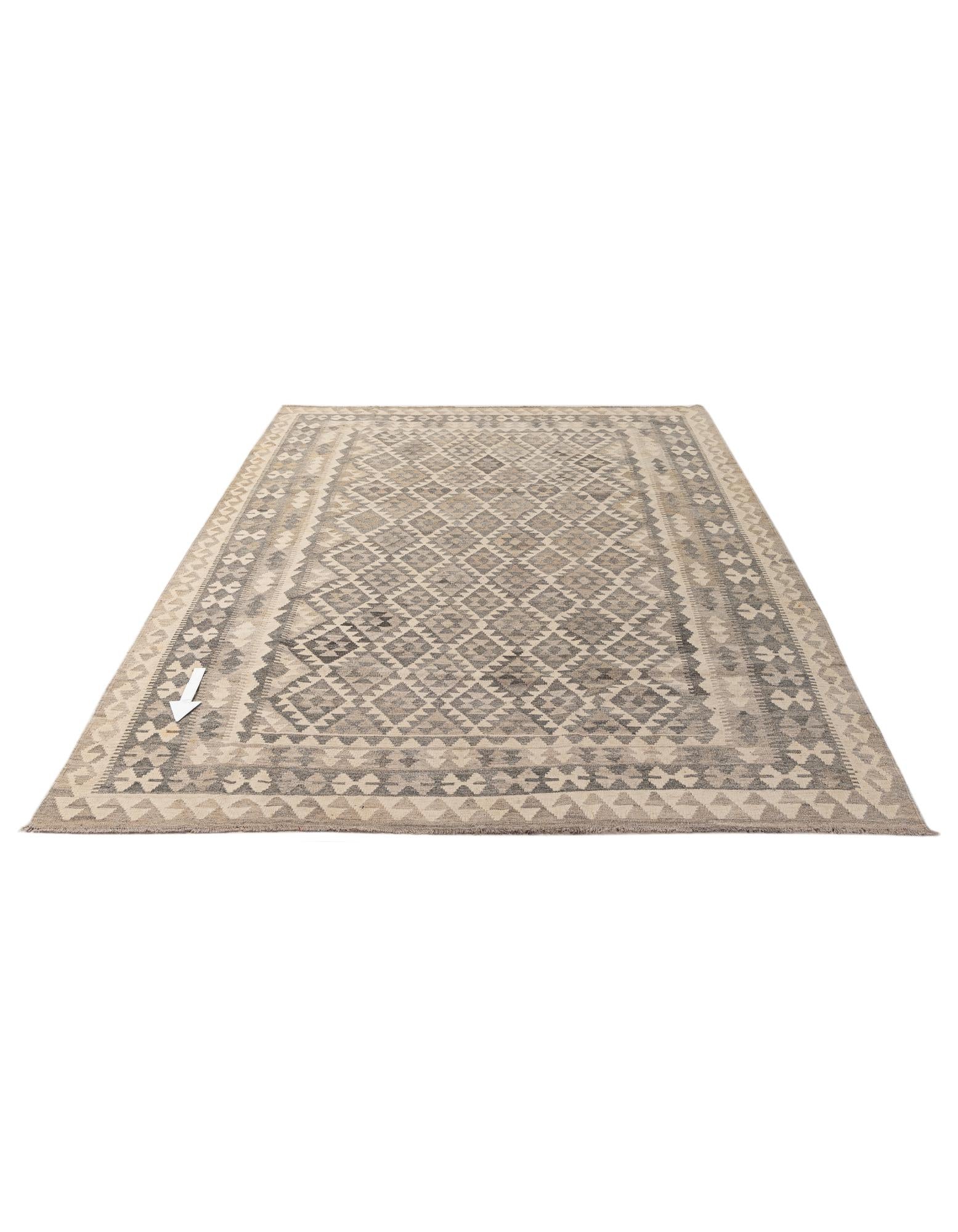 6' 8 x 9' 10 Hand Woven Kilim Maymana Wool Rug