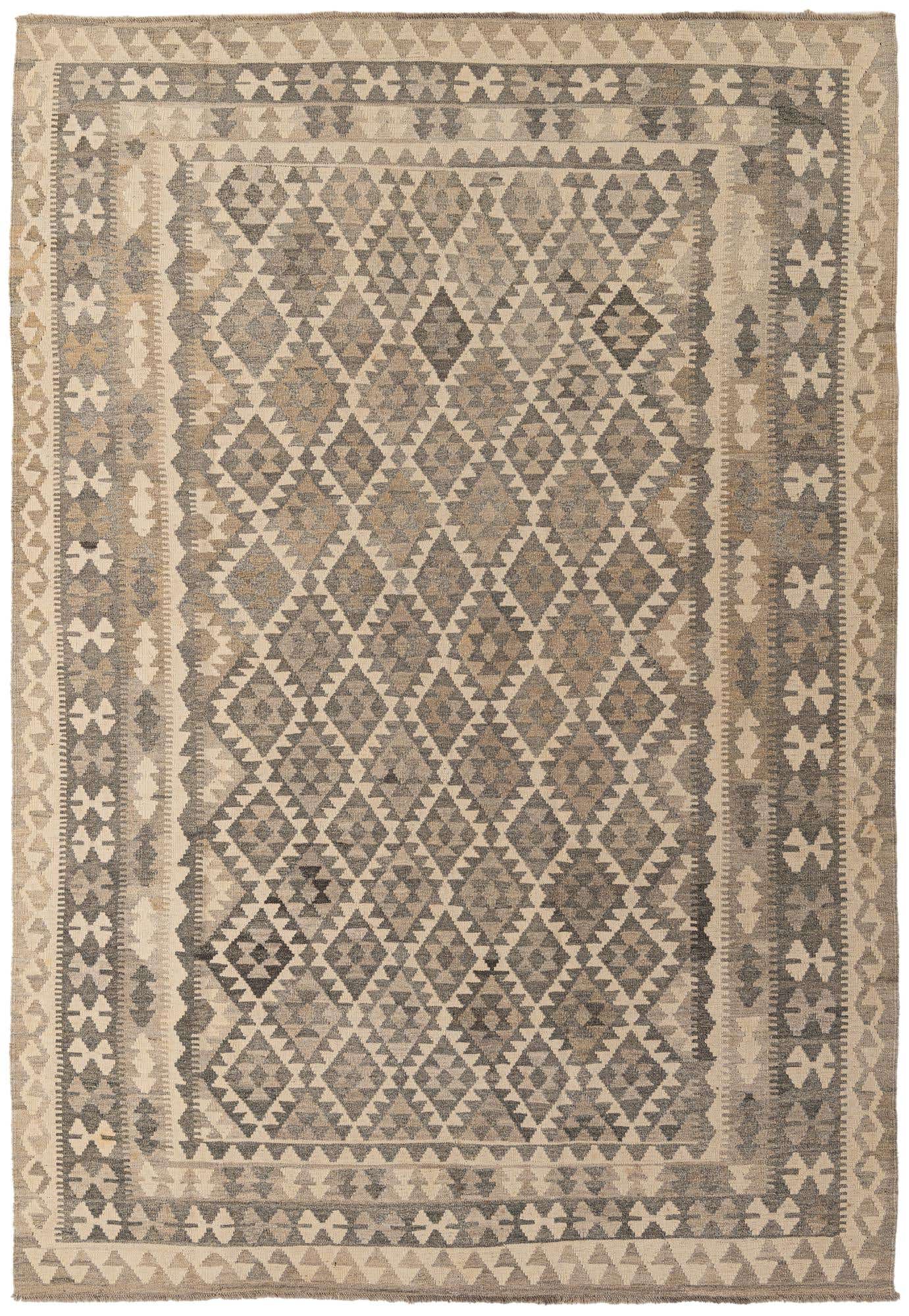 6' 8 x 9' 10 Hand Woven Kilim Maymana Wool Rug
