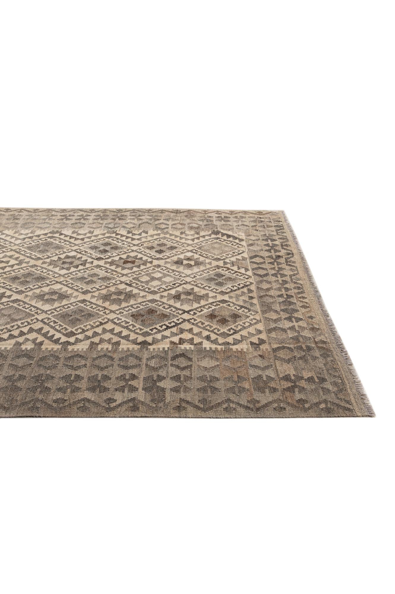 6' 8 x 9' 8 Hand Woven Kilim Maymana Wool Rug