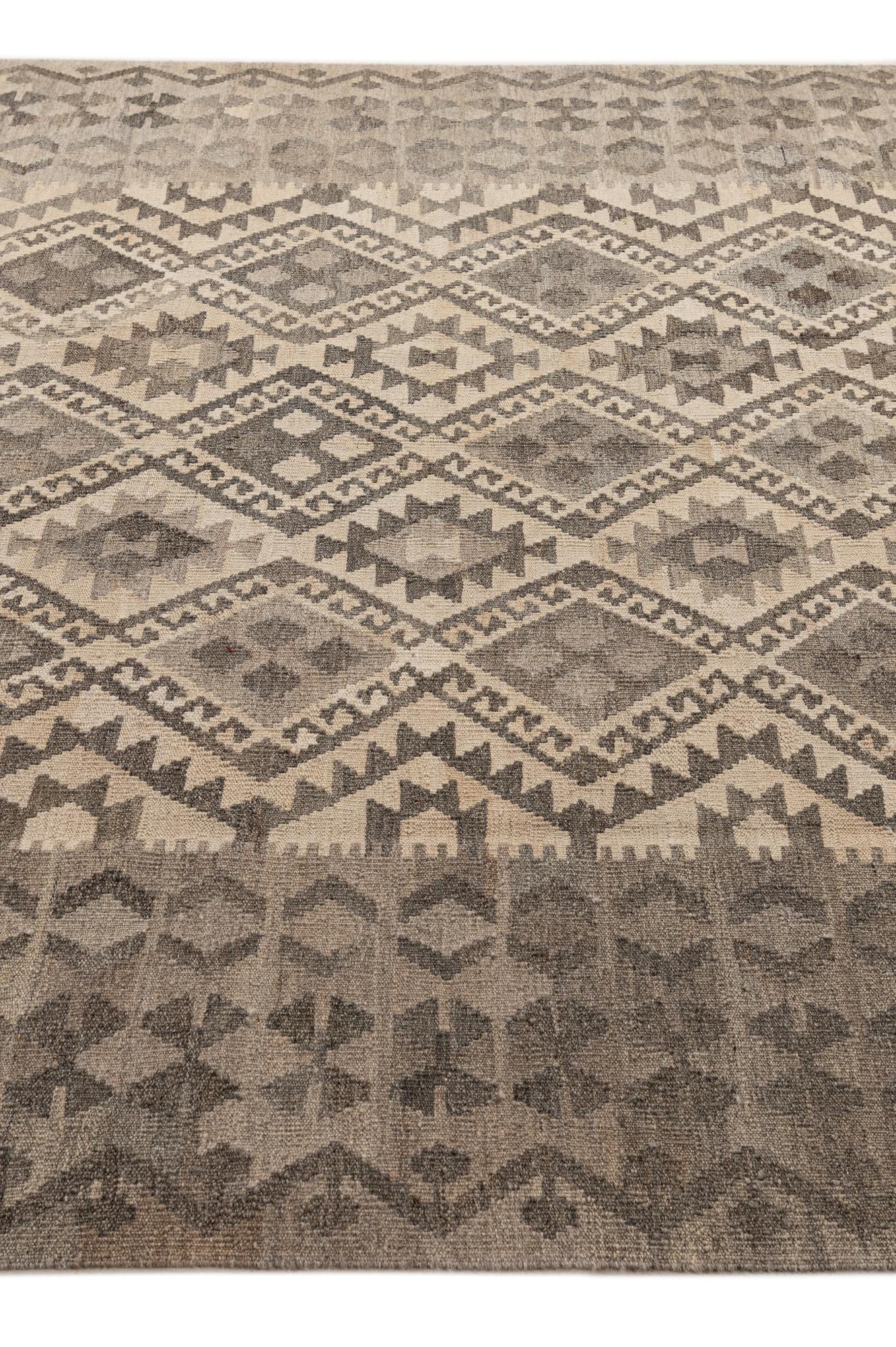 6' 8 x 9' 8 Hand Woven Kilim Maymana Wool Rug
