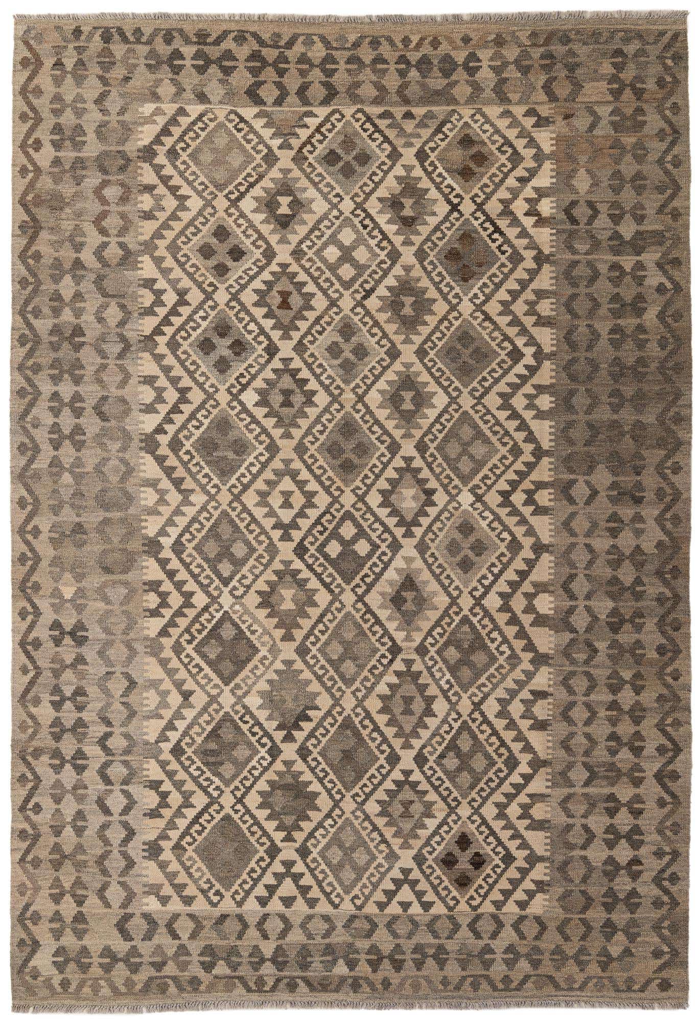 6' 8 x 9' 8 Hand Woven Kilim Maymana Wool Rug