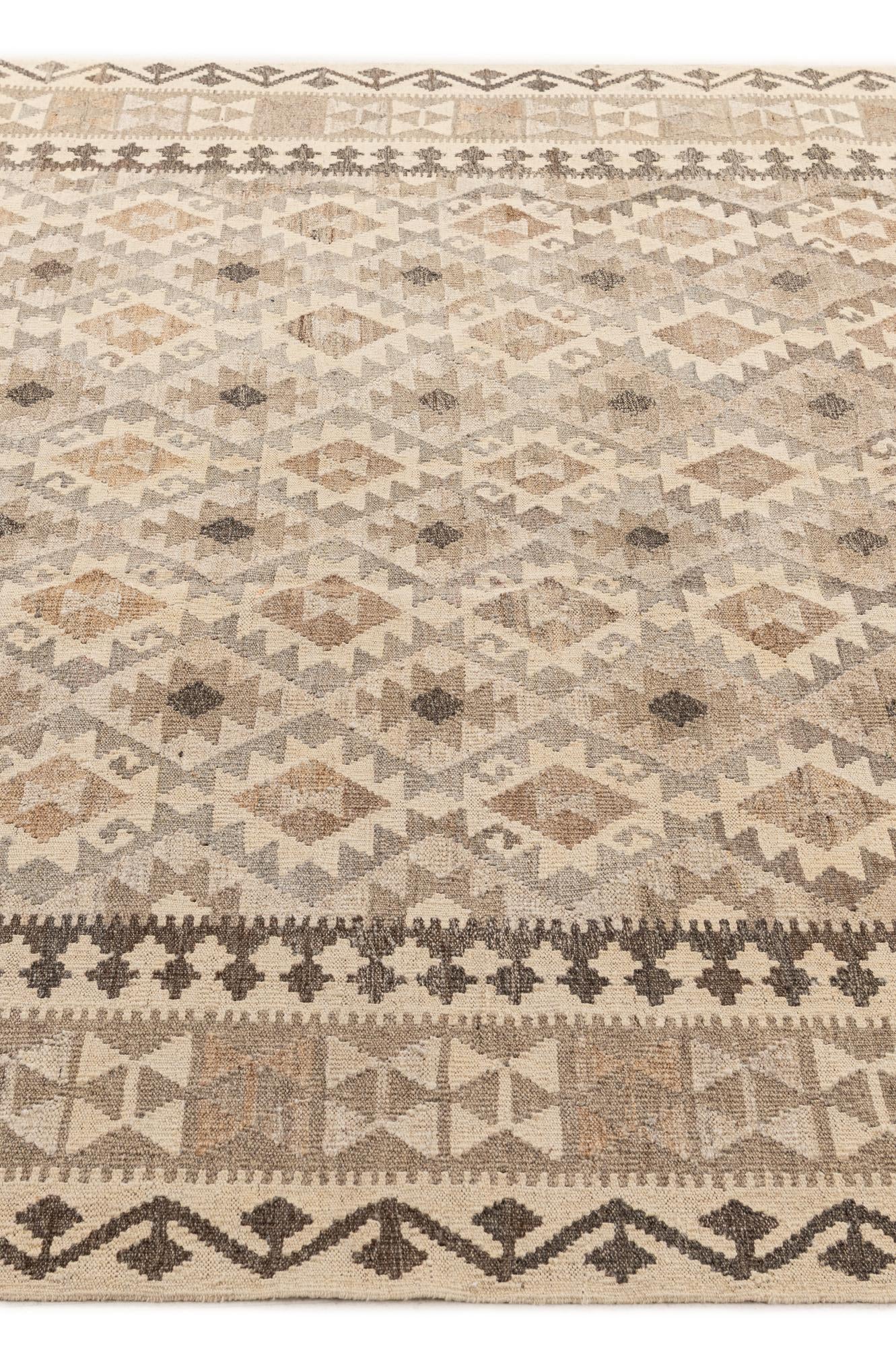 6' 9 x 9' 11 Hand Woven Kilim Maymana Wool Rug