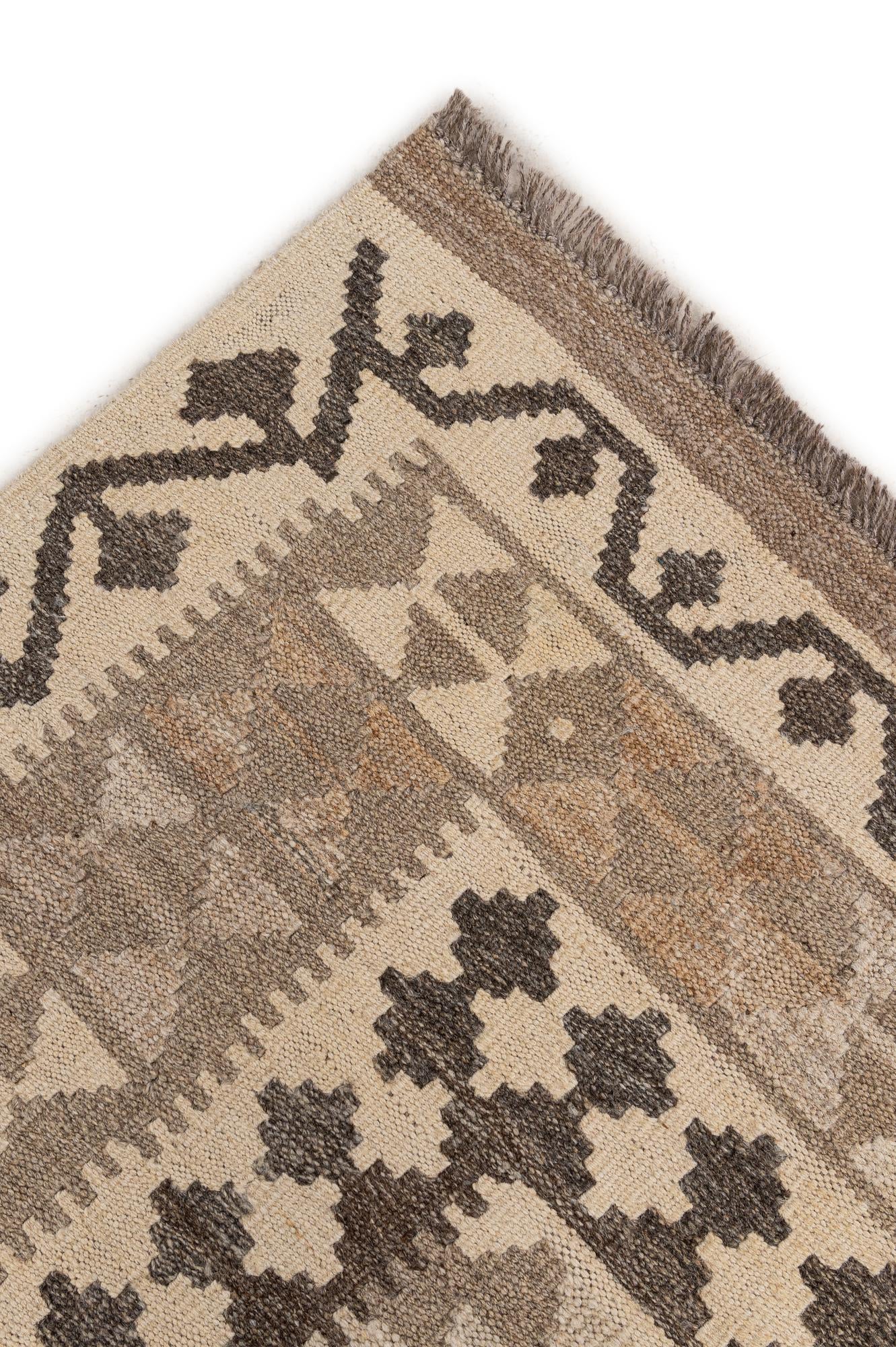 6' 9 x 9' 11 Hand Woven Kilim Maymana Wool Rug
