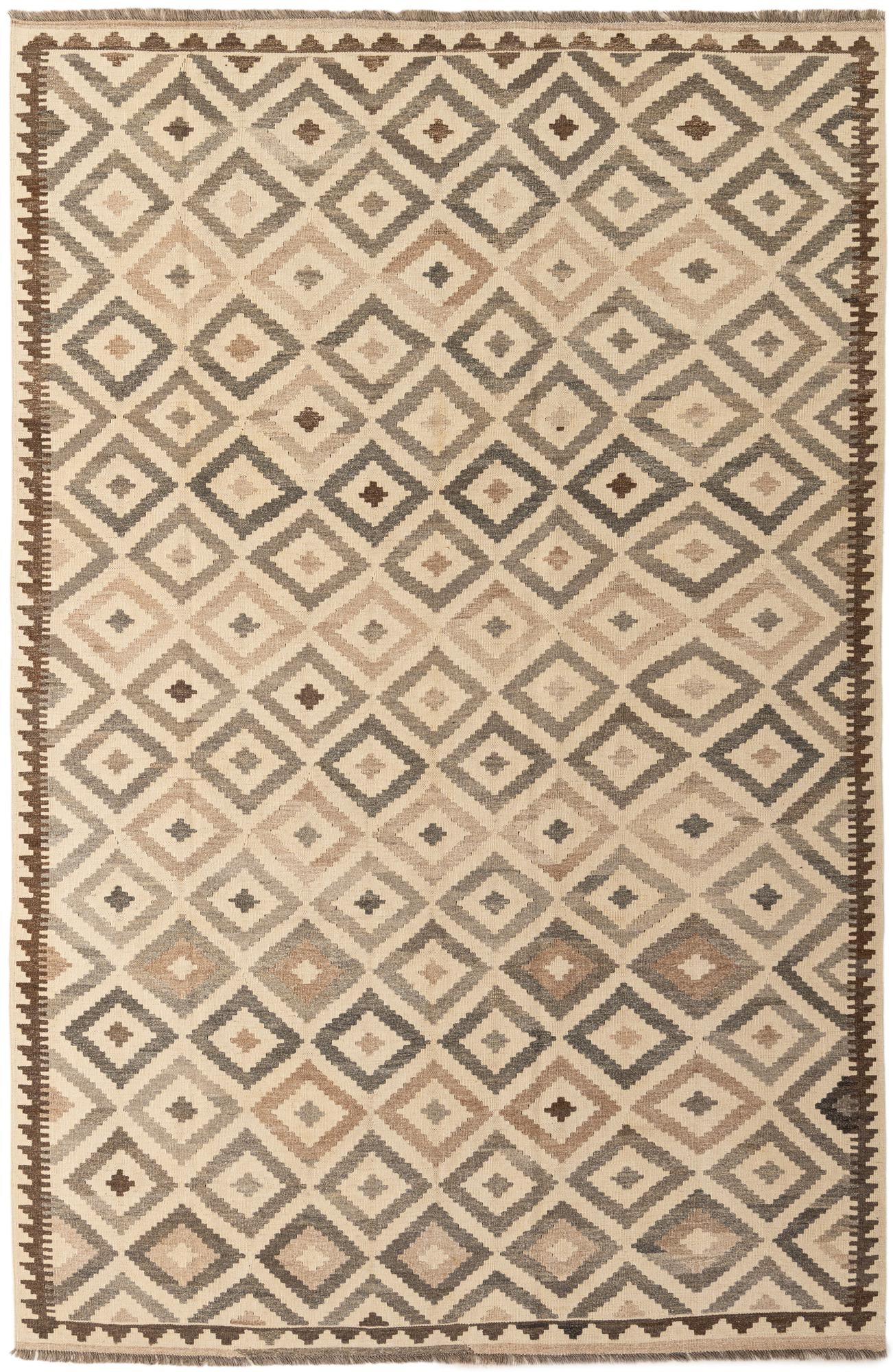 6' 7 x 10' 1 Hand Woven Kilim Maymana Wool Rug