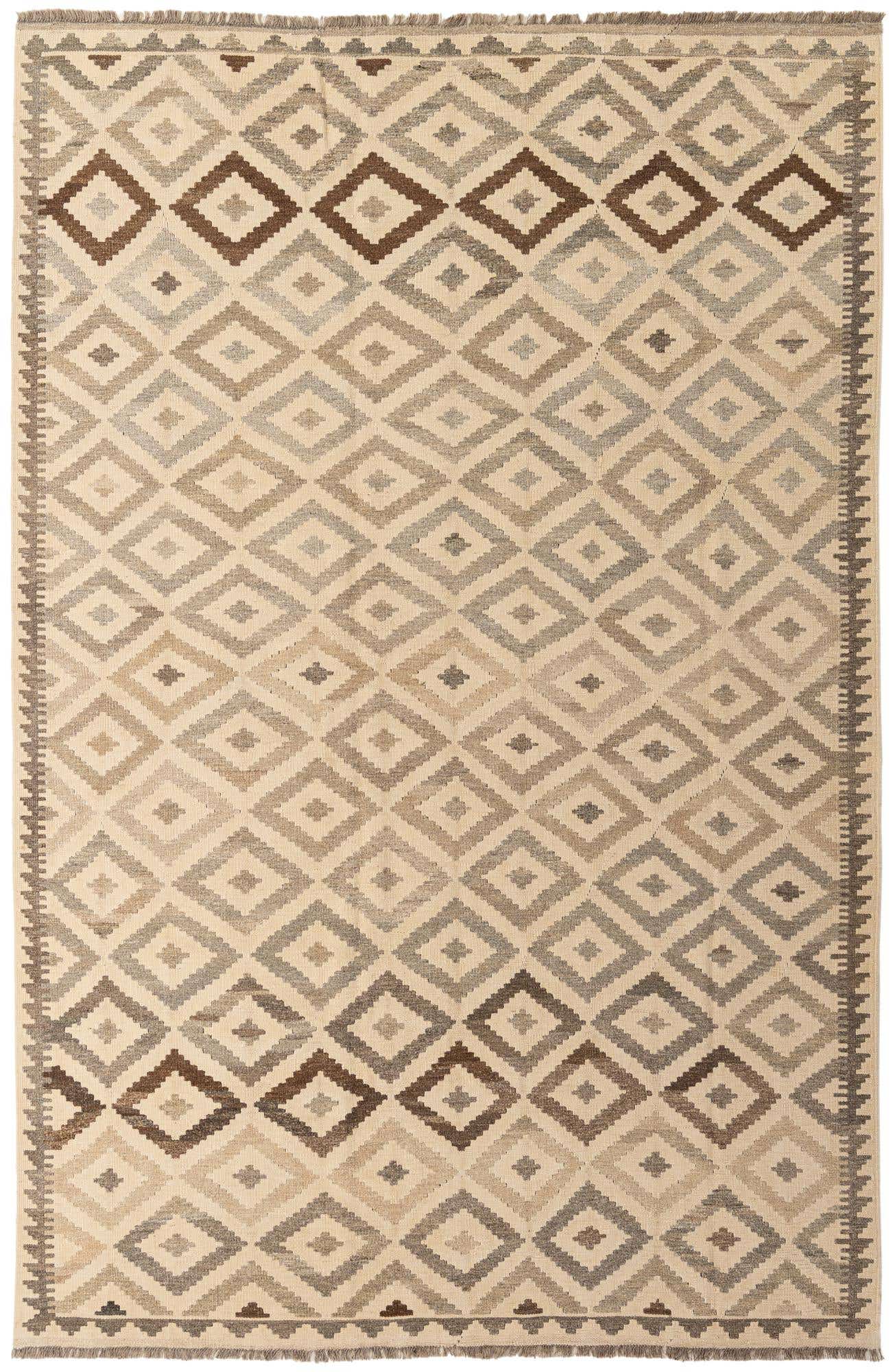 6' 7 x 10' 1 Hand Woven Kilim Maymana Wool Rug