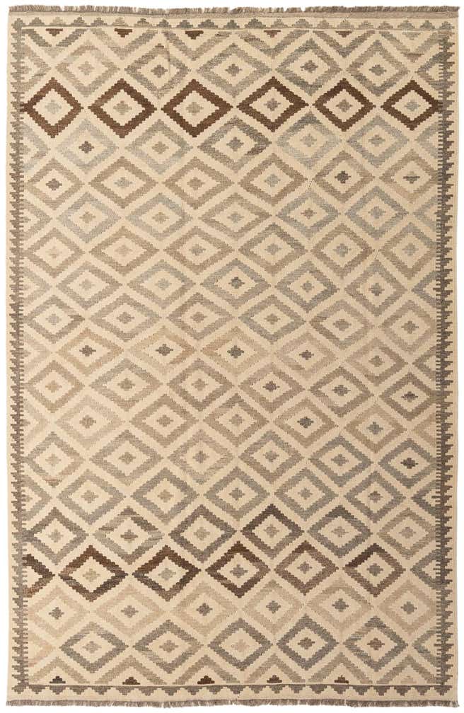 6' 7 x 10' 1 Hand Woven Kilim Maymana Wool Rug