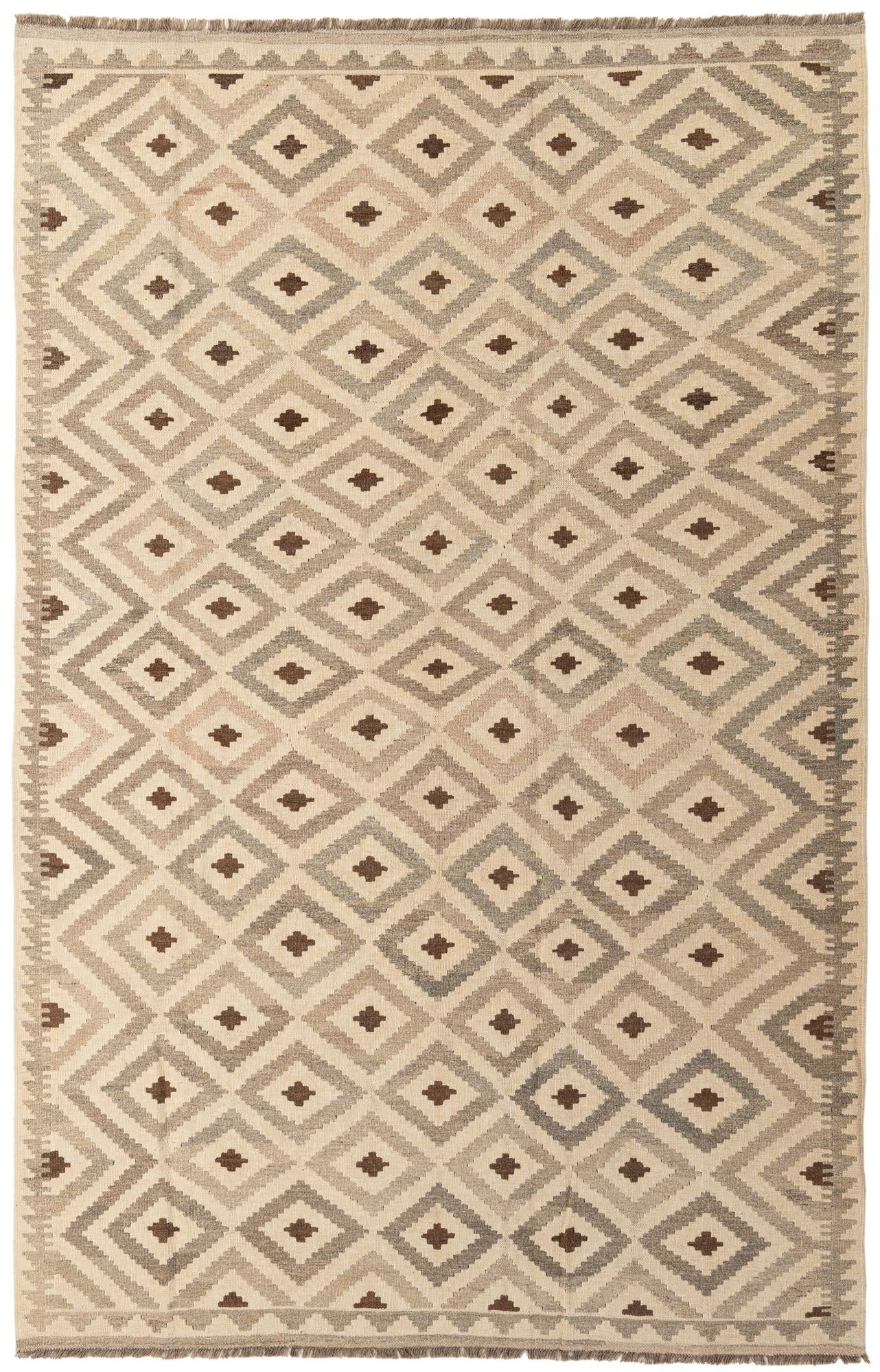 6' 6 x 10' 3 Hand Woven Kilim Maymana Wool Rug