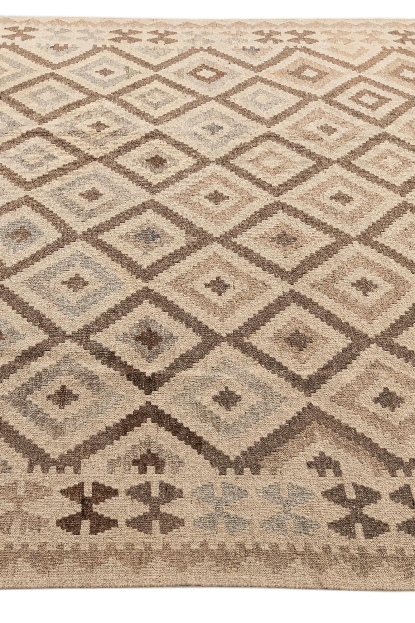 7' 3 x 9' 7 Hand Woven Kilim Maymana Wool Rug