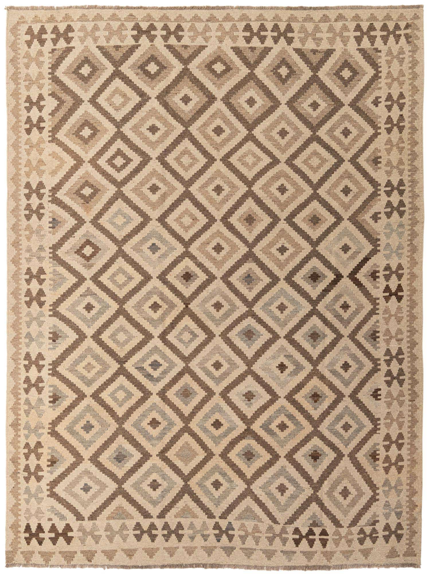 7' 3 x 9' 7 Hand Woven Kilim Maymana Wool Rug
