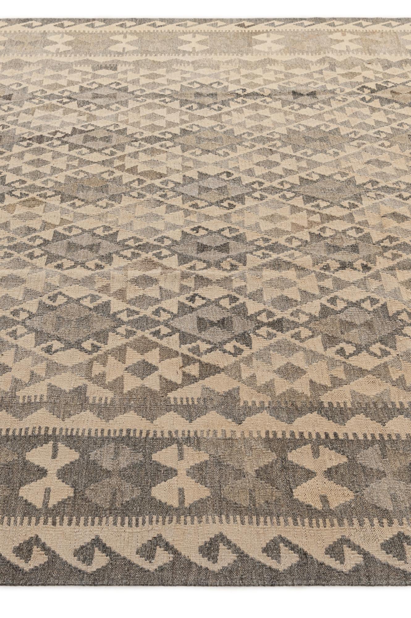 7' 3 x 9' 8 Hand Woven Kilim Maymana Wool Rug