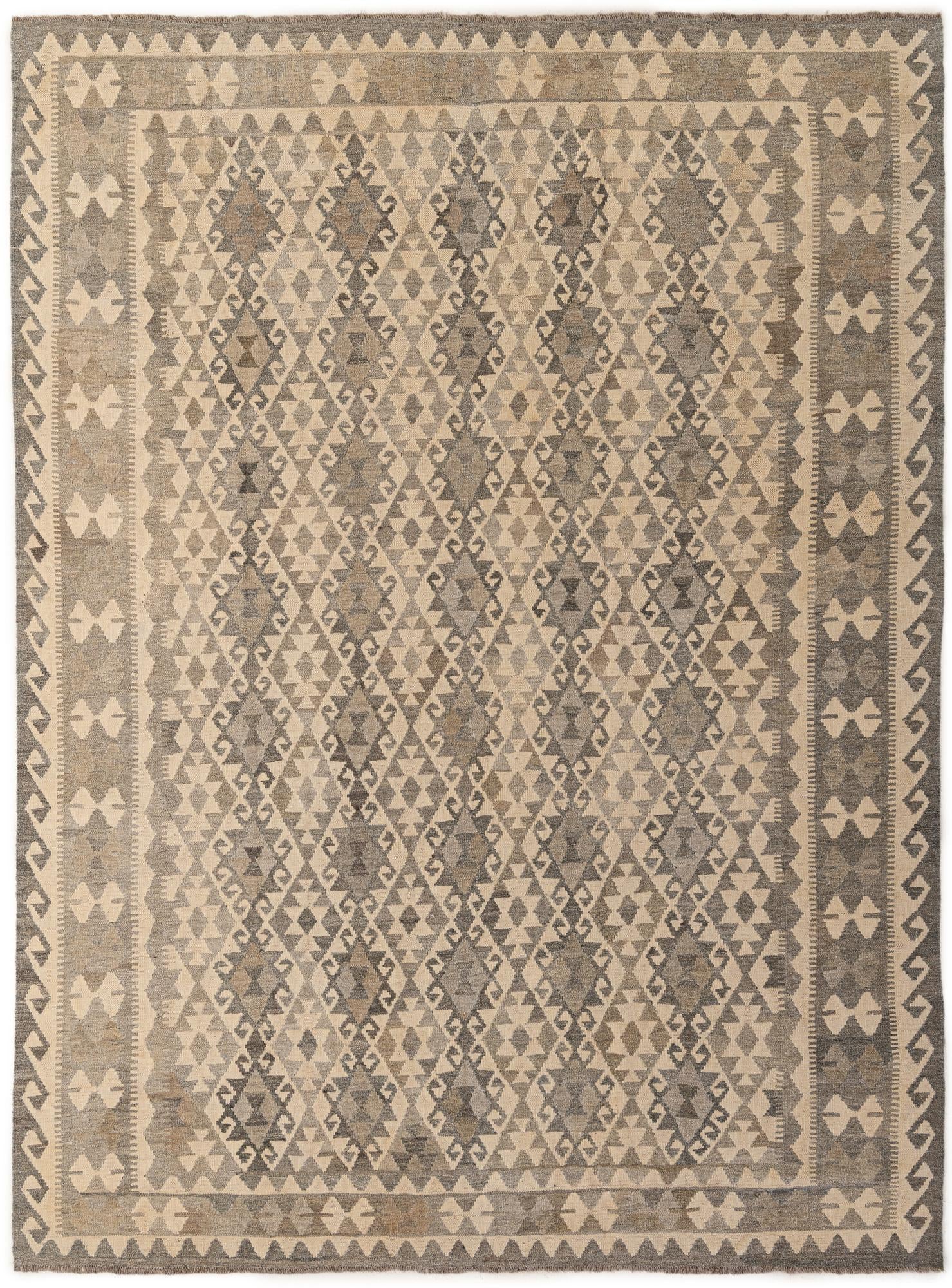 7' 3 x 9' 8 Hand Woven Kilim Maymana Wool Rug
