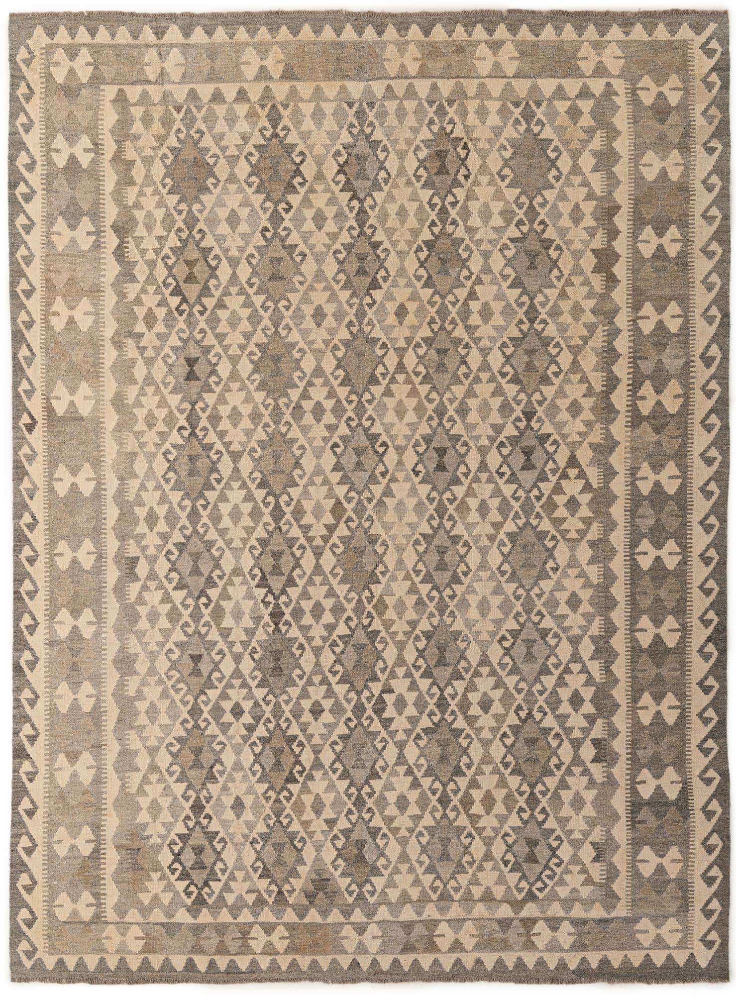 7' 3 x 9' 8 Hand Woven Kilim Maymana Wool Rug
