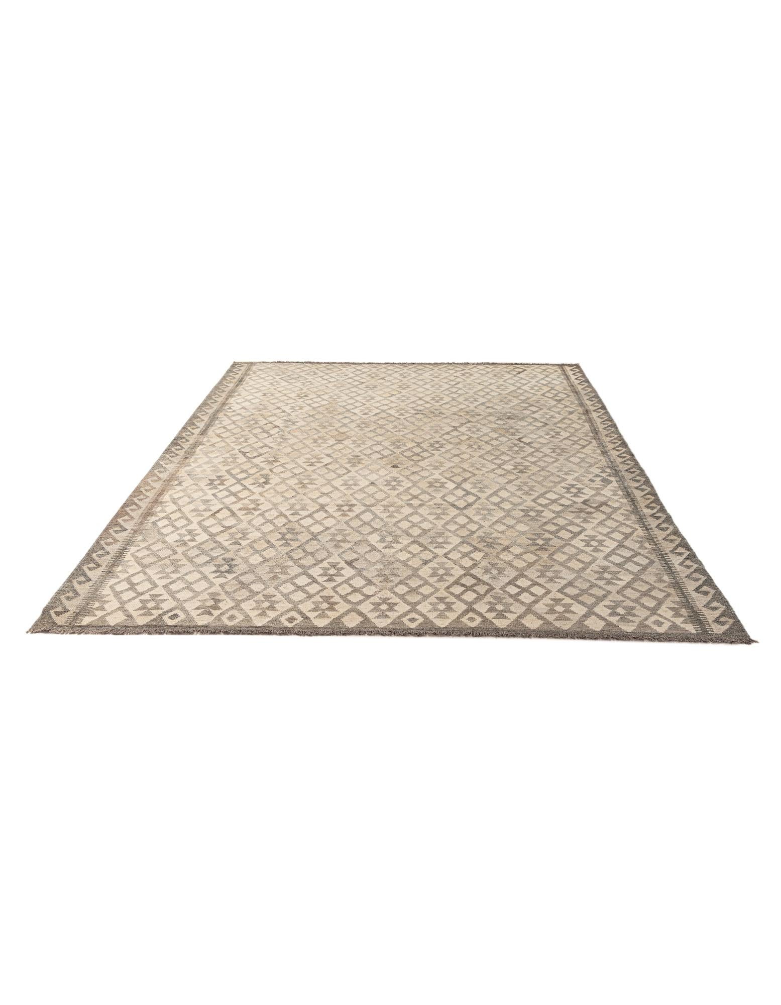 7' 2 x 9' 11 Hand Woven Kilim Maymana Wool Rug