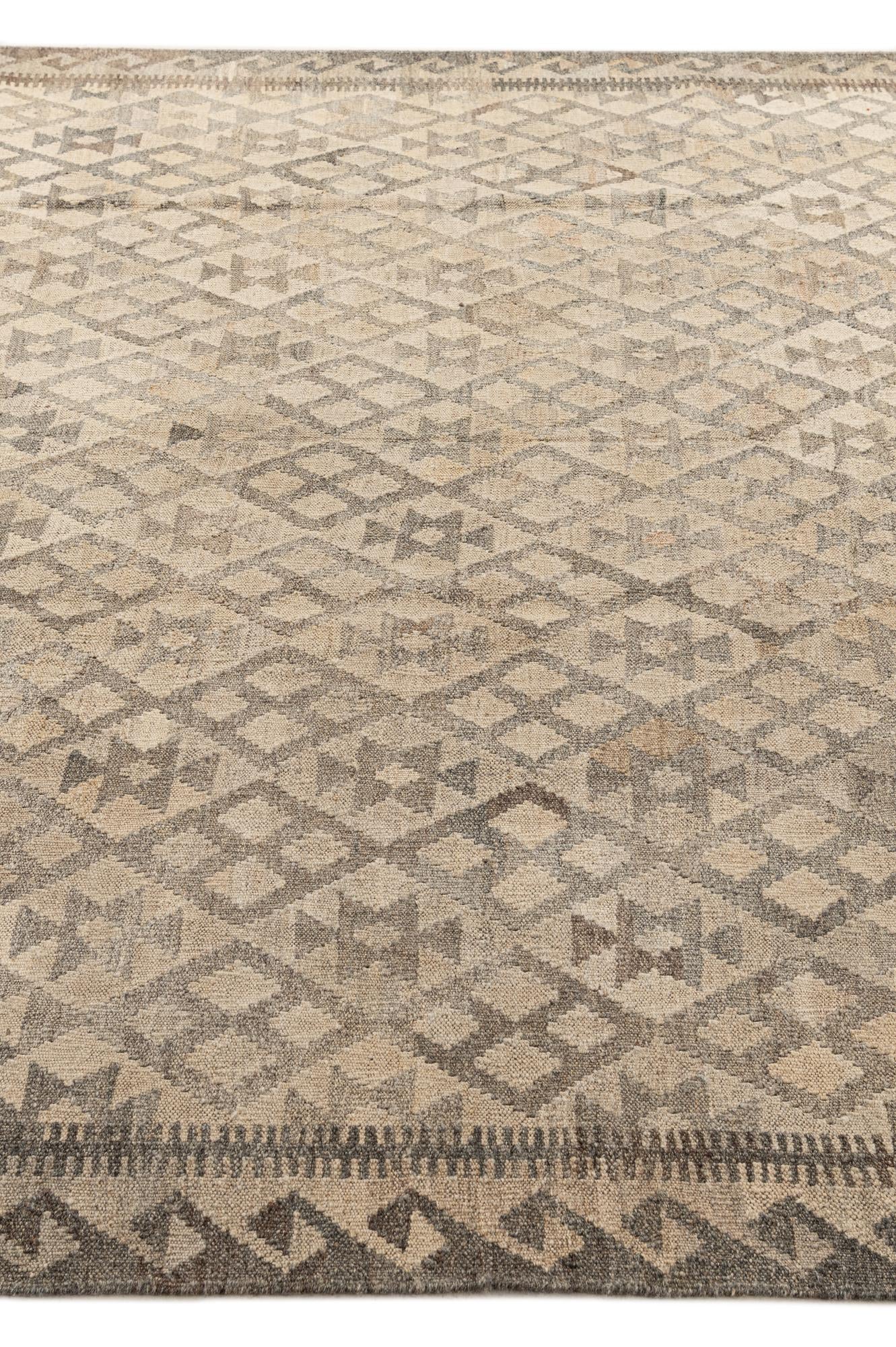 7' 2 x 9' 11 Hand Woven Kilim Maymana Wool Rug