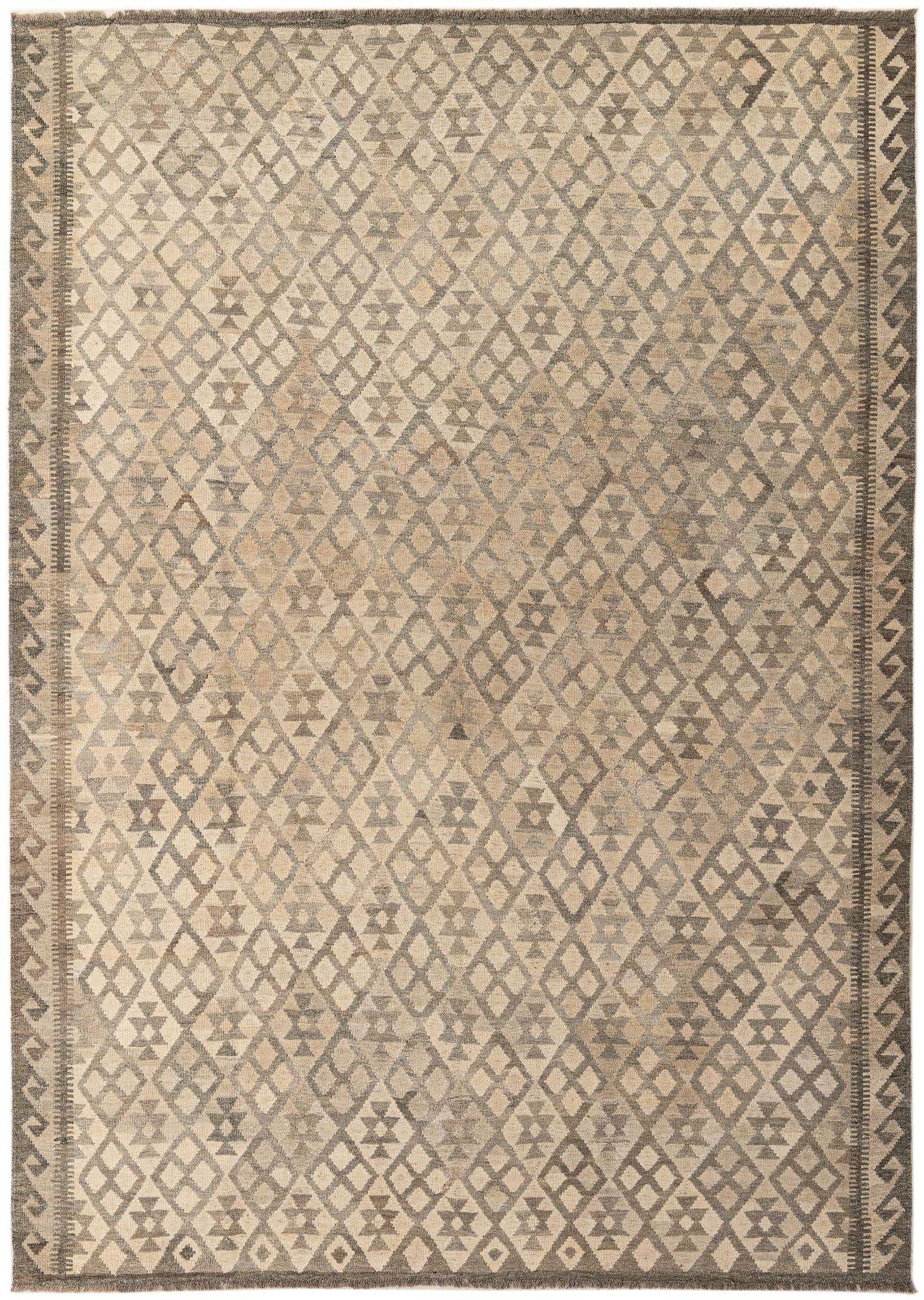 7' 2 x 9' 11 Hand Woven Kilim Maymana Wool Rug