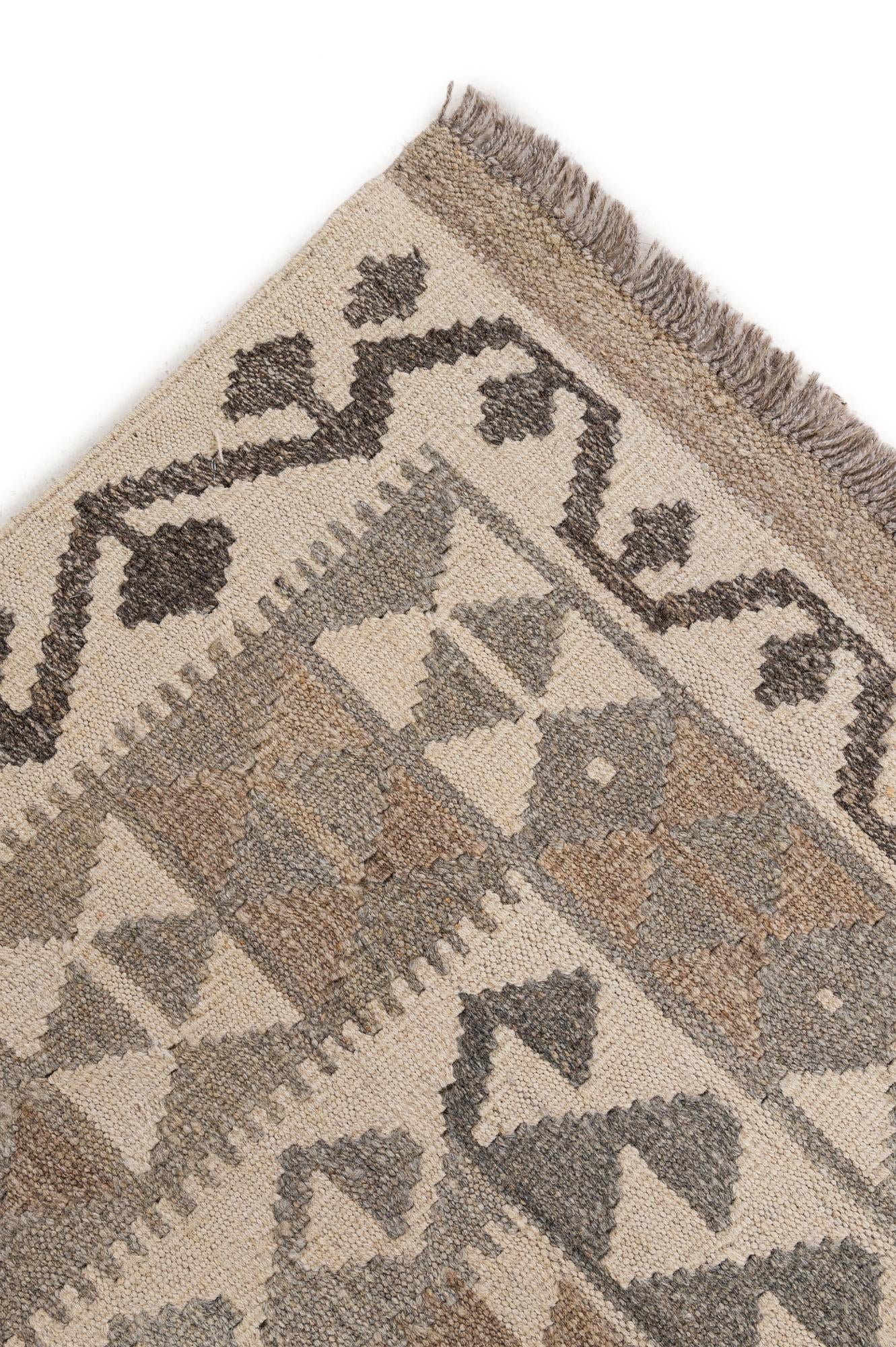 6' 11 x 9' 11 Hand Woven Kilim Maymana Wool Rug