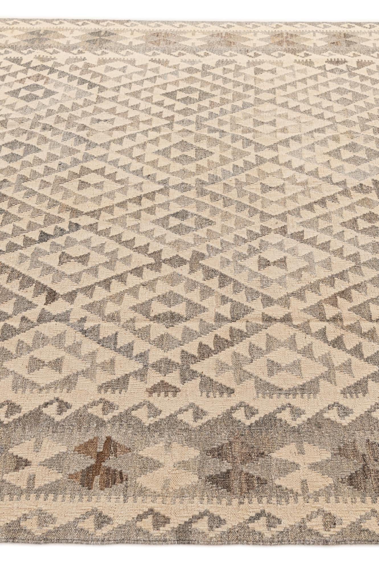 6' 10 x 9' 10 Hand Woven Kilim Maymana Wool Rug