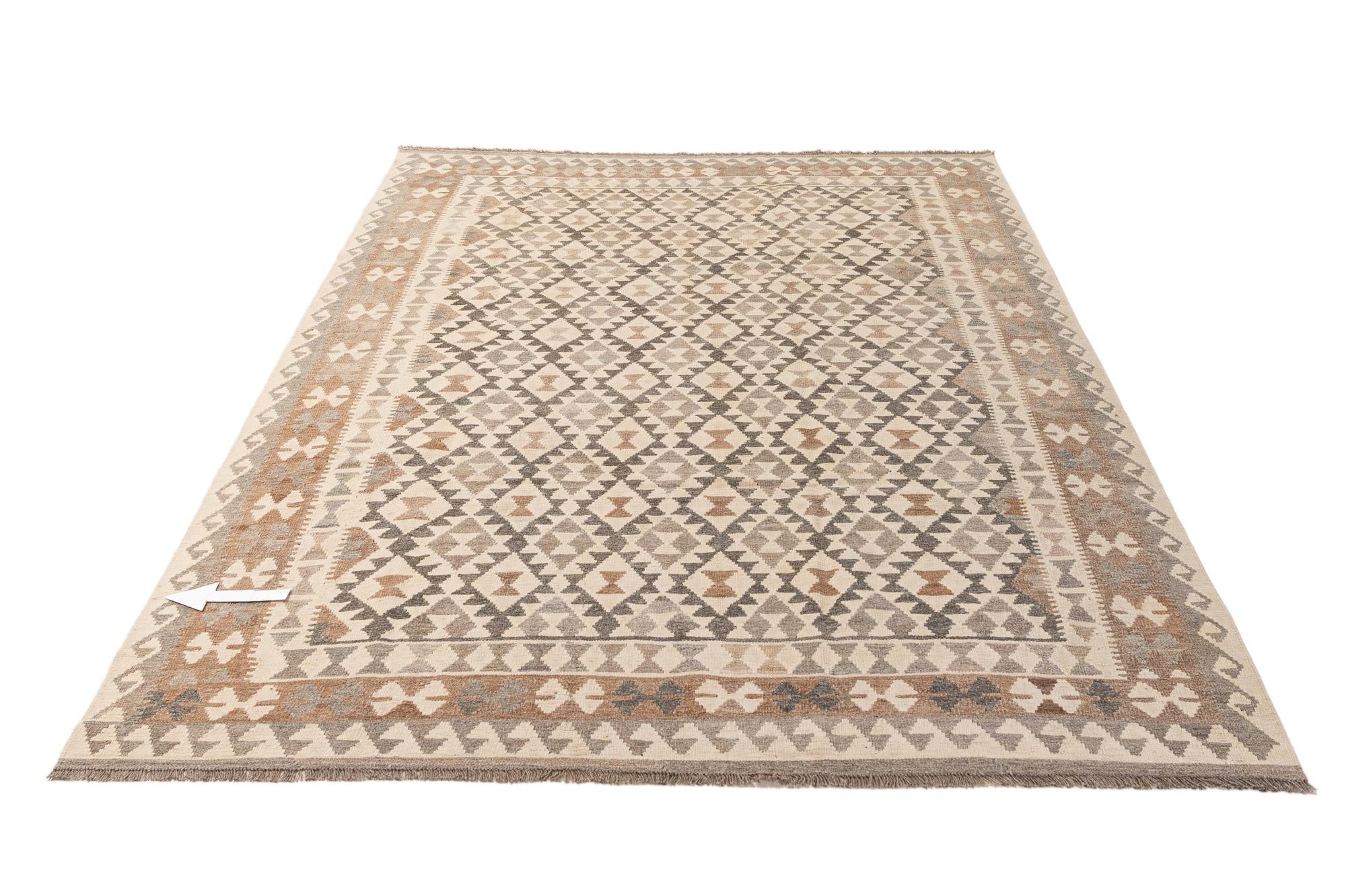 6' 9 x 9' 10 Hand Woven Kilim Maymana Wool Rug