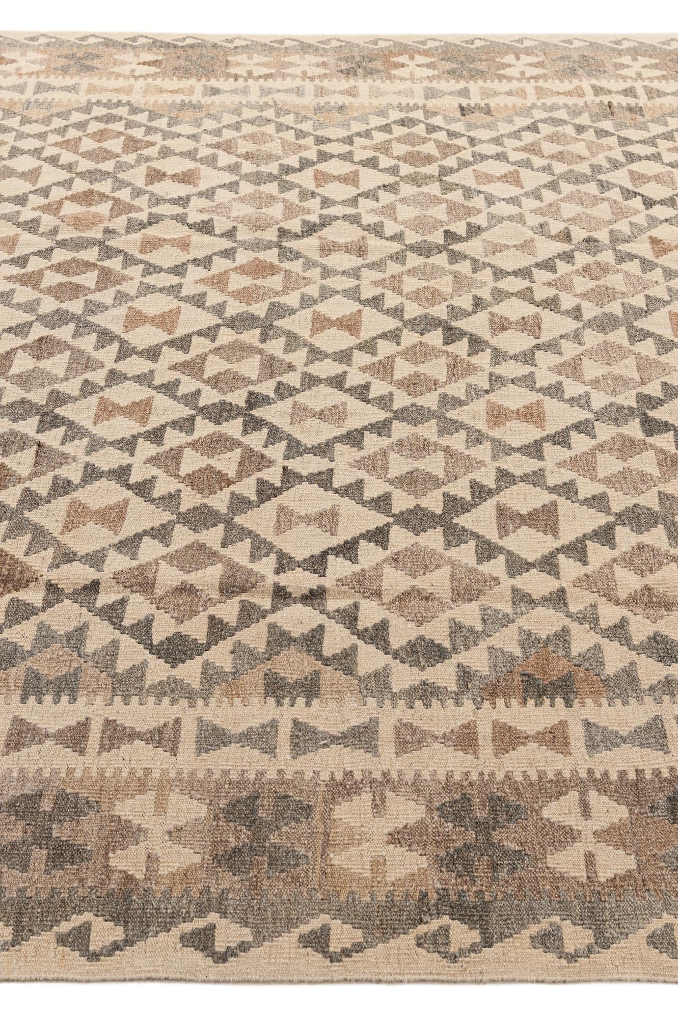 6' 9 x 9' 11 Hand Woven Kilim Maymana Wool Rug