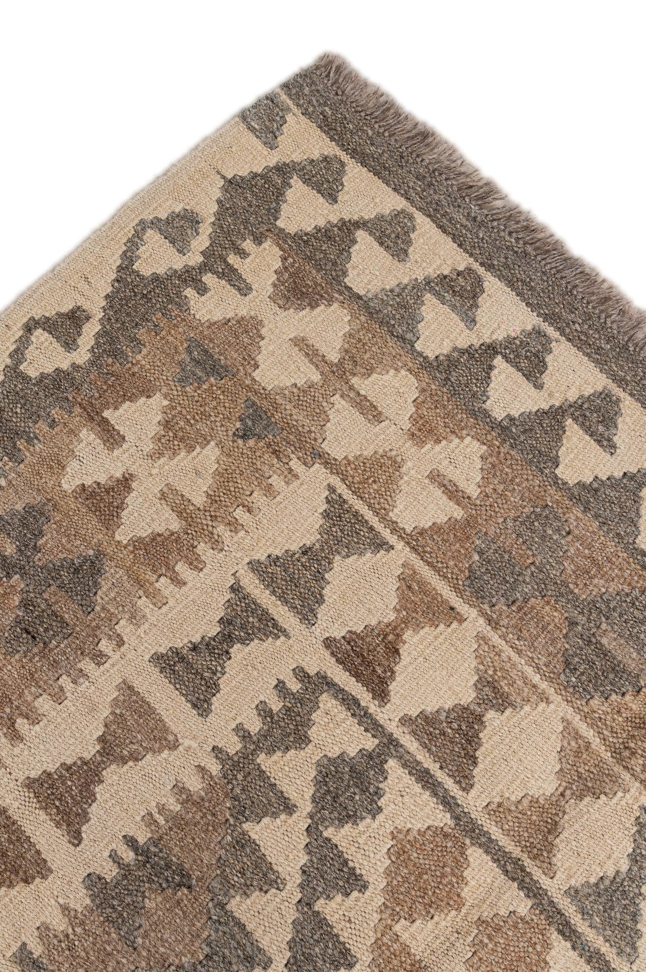 6' 9 x 9' 11 Hand Woven Kilim Maymana Wool Rug