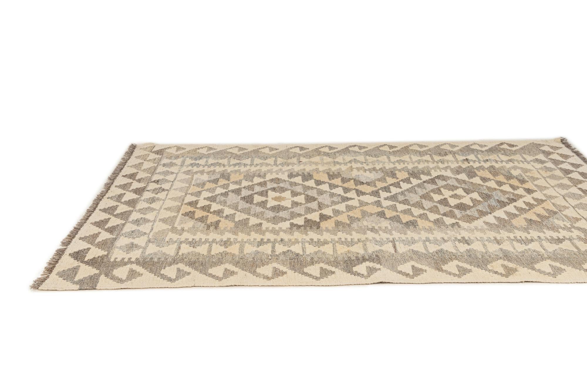 3' 4 x 5' 1 Hand Woven Kilim Maymana Wool Rug