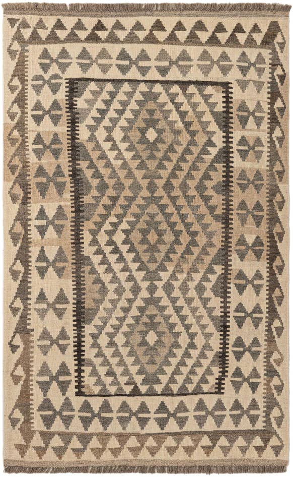 Detail image of 3' 5 x 5' 6 Hand Woven Kilim Maymana Wool Rug