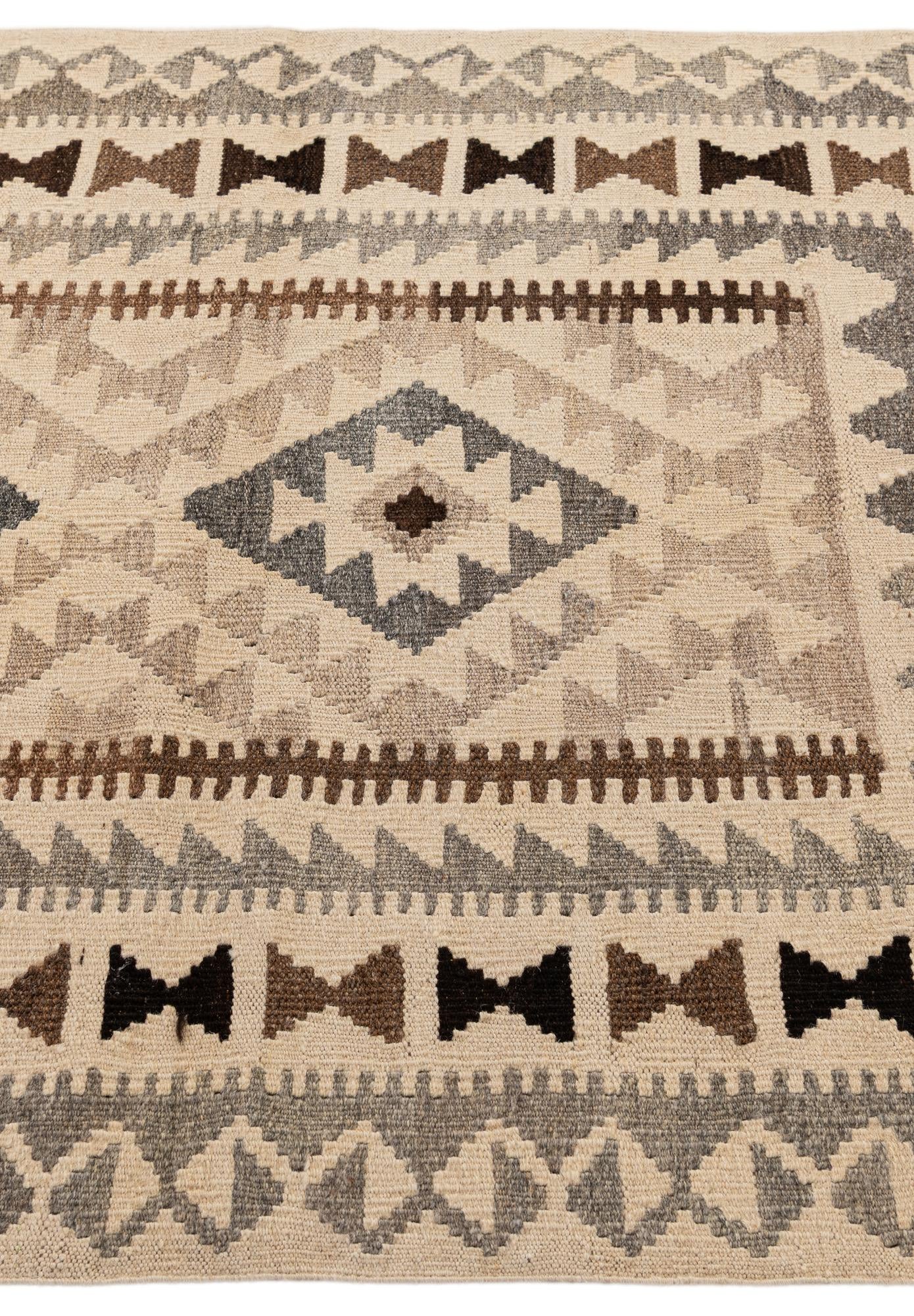 3' 6 x 4' 11 Hand Woven Kilim Maymana Wool Rug