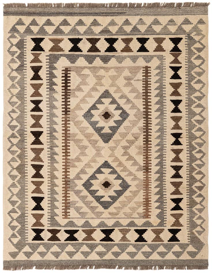 Detail image of 3' 6 x 4' 11 Hand Woven Kilim Maymana Wool Rug