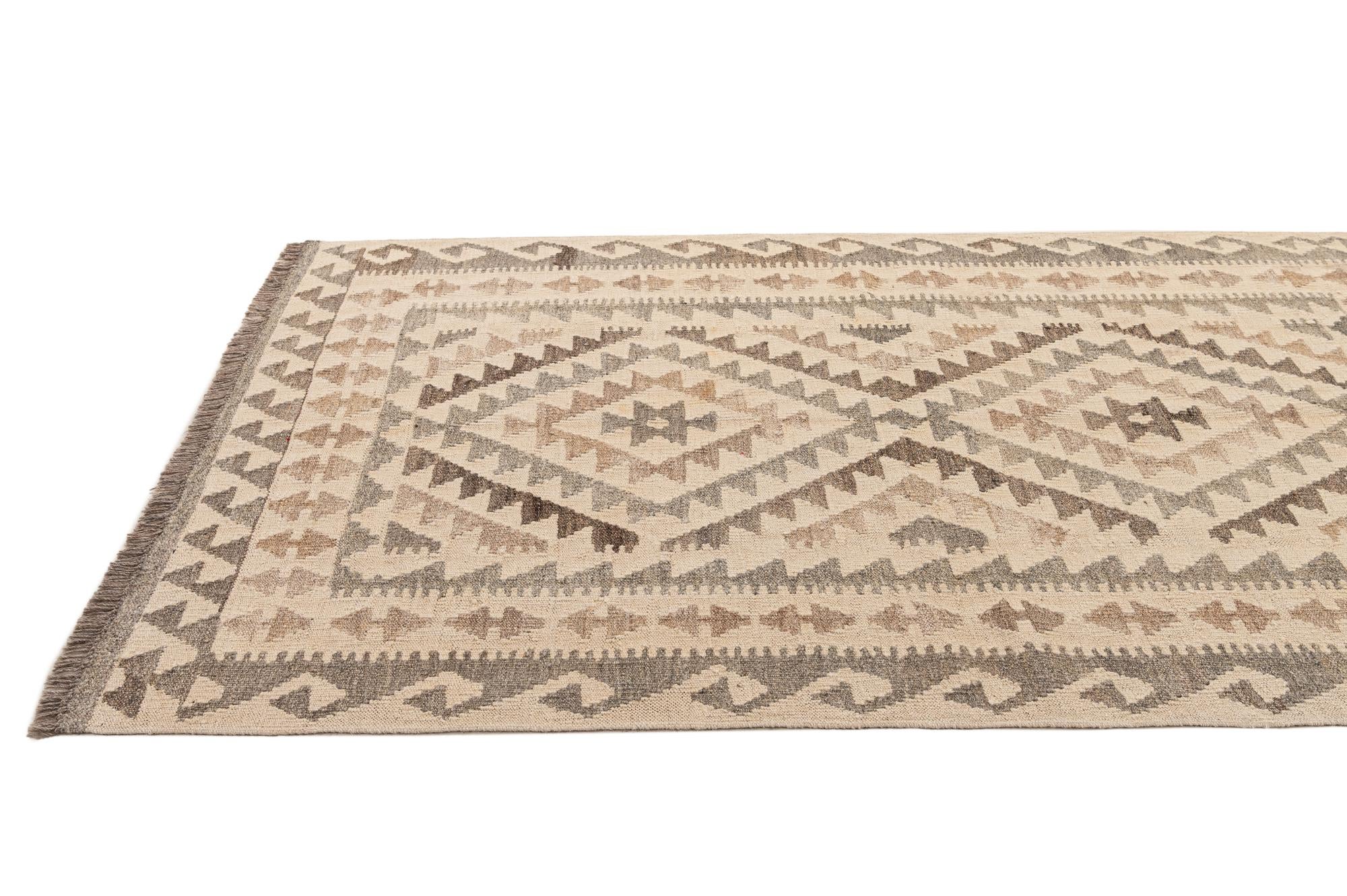 3' 7 x 5' 2 Hand Woven Kilim Maymana Wool Rug