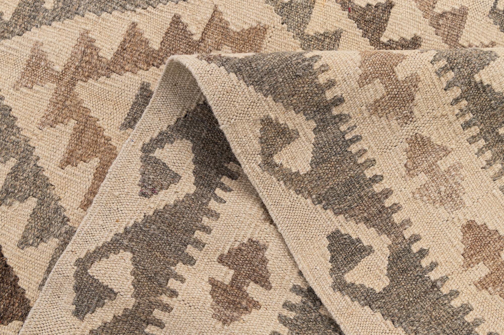 3' 7 x 5' 2 Hand Woven Kilim Maymana Wool Rug
