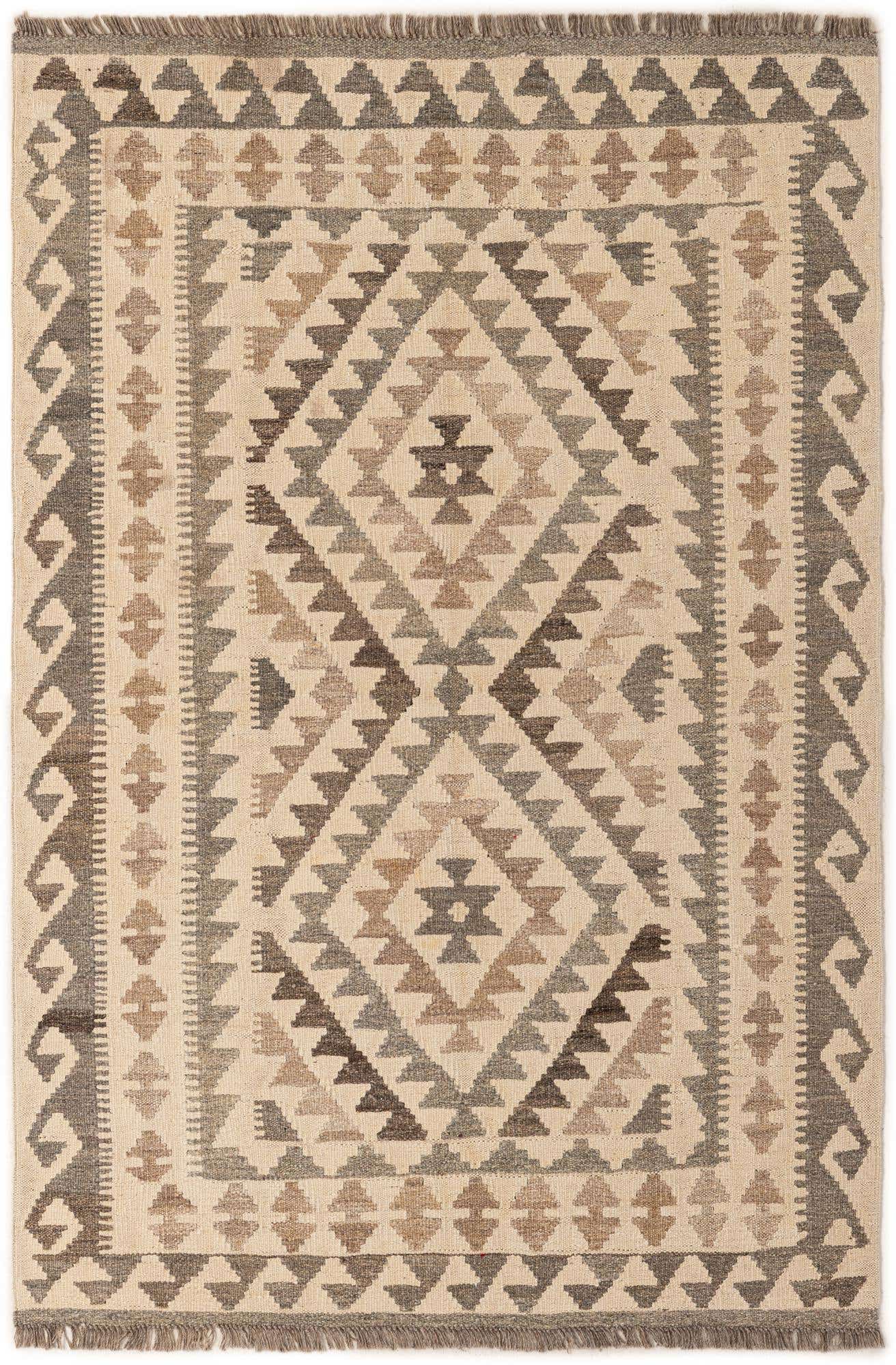 3' 7 x 5' 2 Hand Woven Kilim Maymana Wool Rug