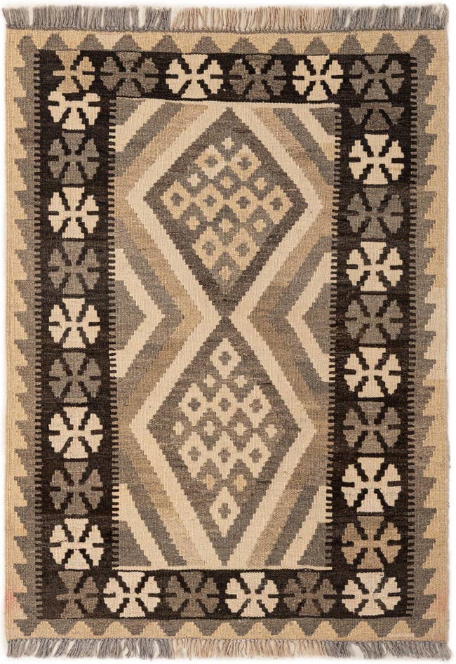 Detail image of 2' 11 x 3' 11 Hand Woven Kilim Maymana Wool Rug