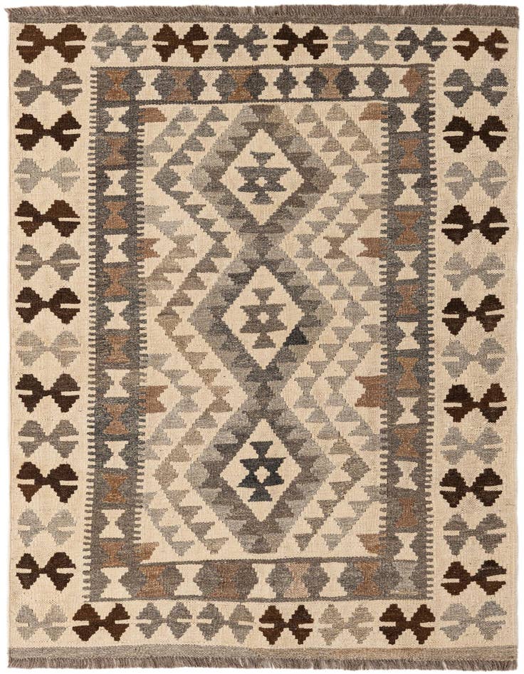 Detail image of 3' 6 x 4' 11 Hand Woven Kilim Maymana Wool Rug