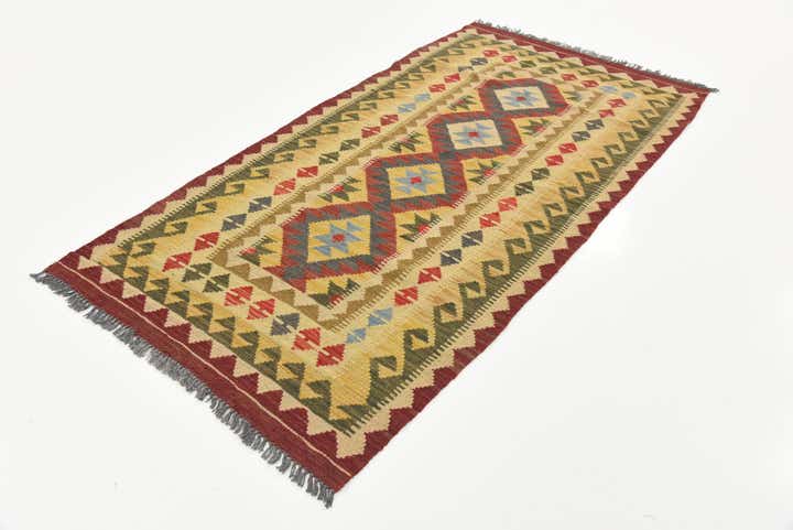3' 4 x 6' 4 Hand Woven Kilim Maymana Wool Rug