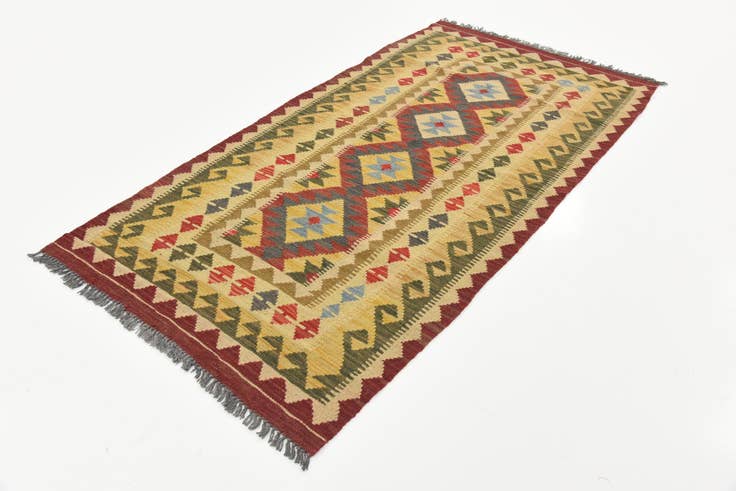 Detail image of 3' 4 x 6' 4 Hand Woven Kilim Maymana Wool Rug